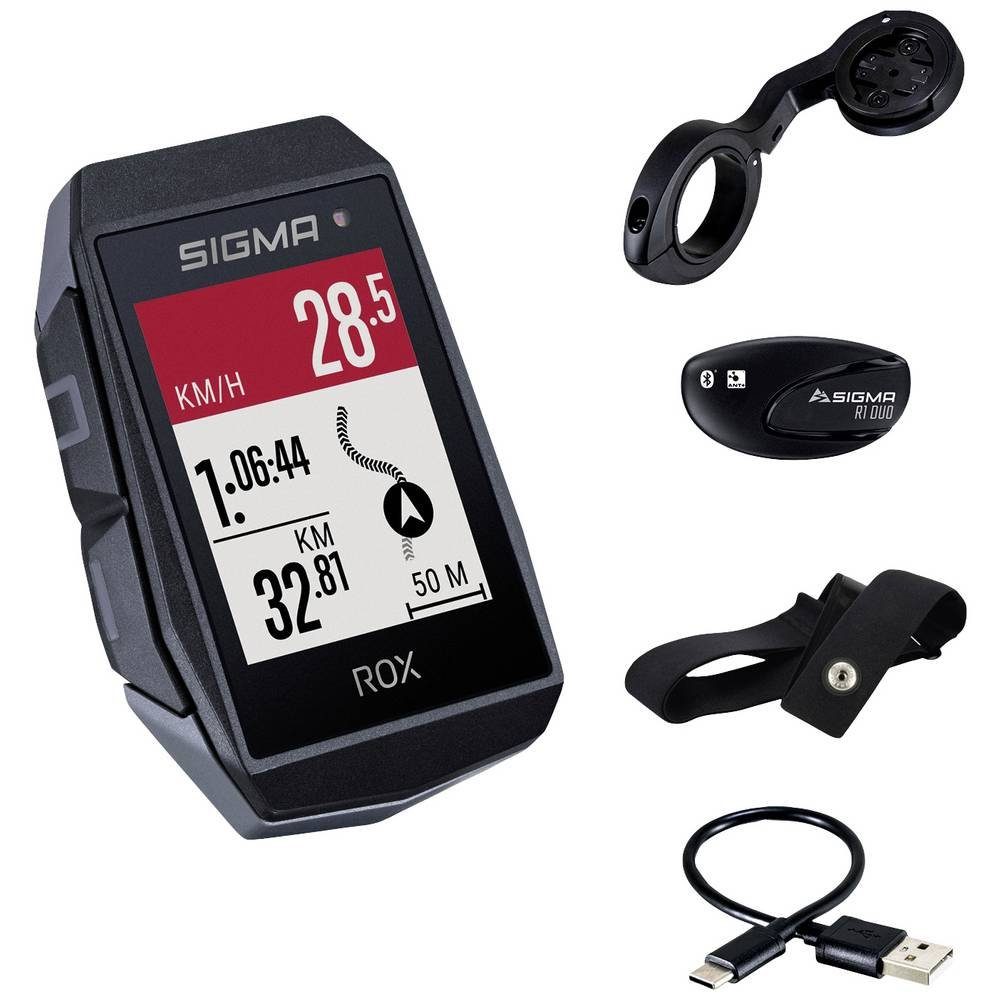SIGMA SPORT Black) HR Set Fahrrad-Navigationsgerät (GPS, GLONASS, spritzwassergeschützt)