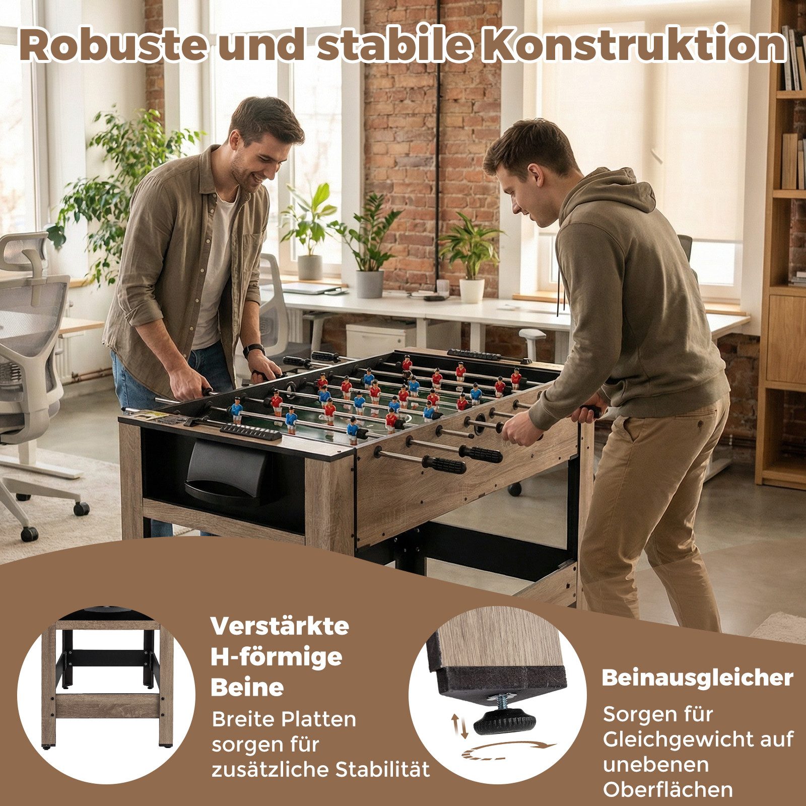 COSTWAY Kickertisch, 2 in 1 Drehbarer Spieltisch, 124cm Billardtisch-Set