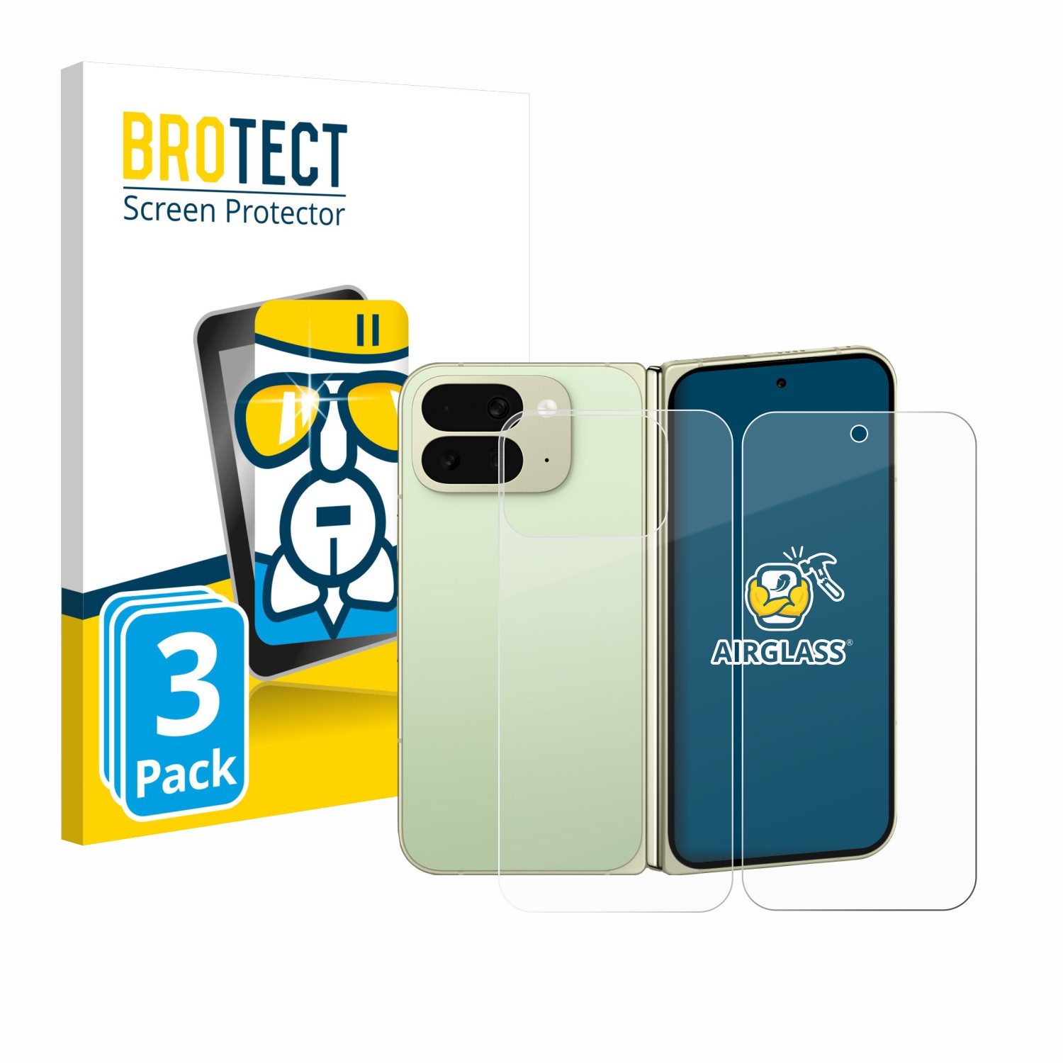 BROTECT Displayschutzglas Folie für Google Pixel 10 Pro Fold (Display+Rückseite), 3 Stück, Schutzfolie Glas Panzer Display Schutz klar