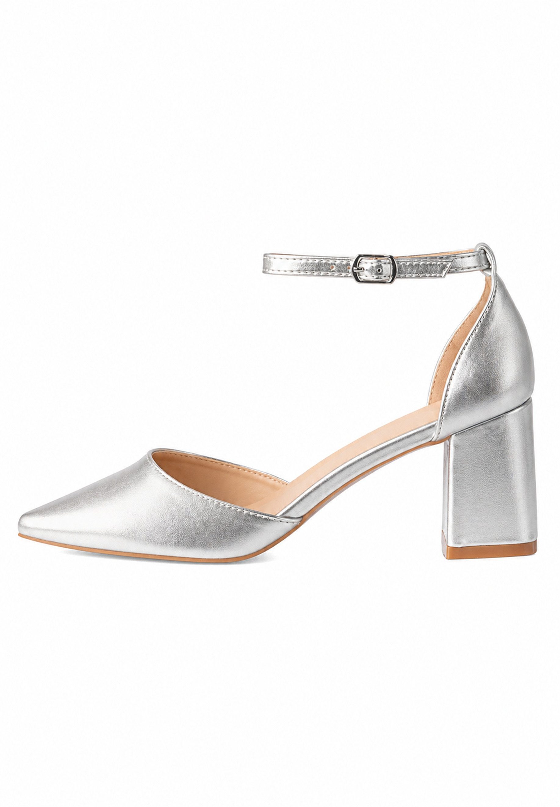 Elara Damen Pumps mit Fesselriemen, spitzer Form und Blockabsatz Sandalette