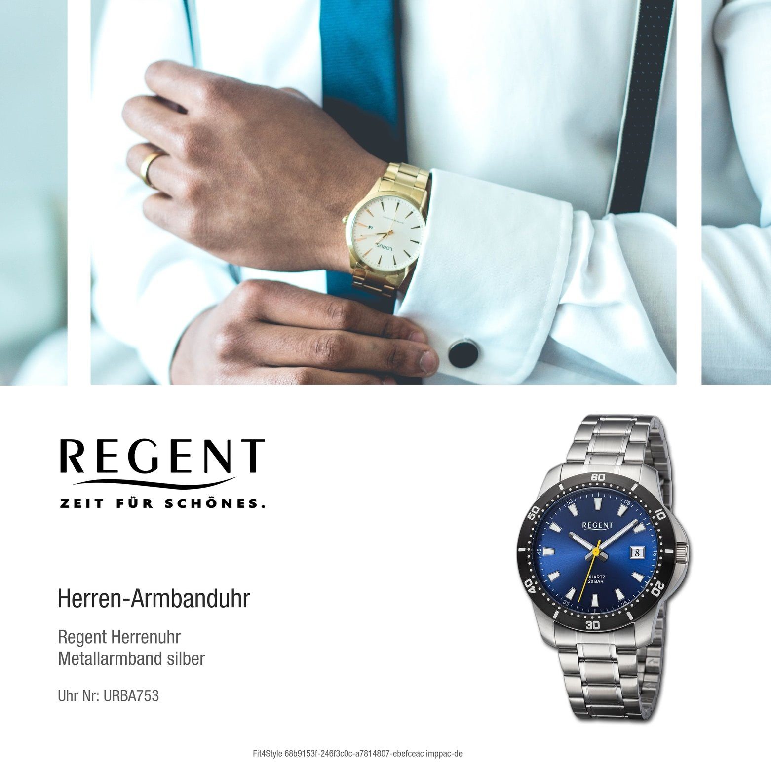 Regent Quarzuhr Regent Armbanduhr Herren (ca. 40mm), Metallarmband Herren rund, Analog, groß extra Armbanduhr