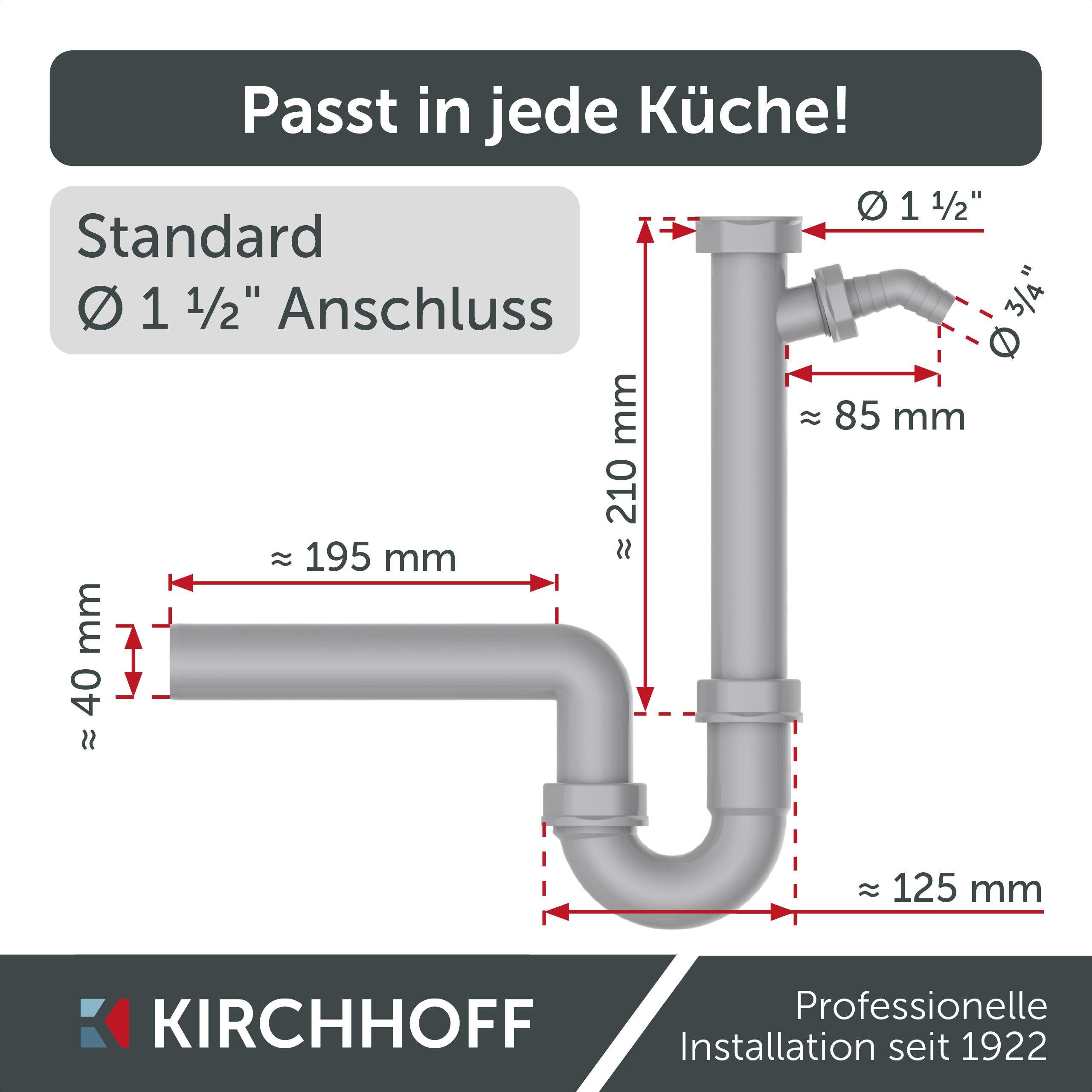Kirchhoff Siphon ECO-SAVE, Grau, 1 1/2" x 3/4"T x 40/50 mm, Geräteanschluss