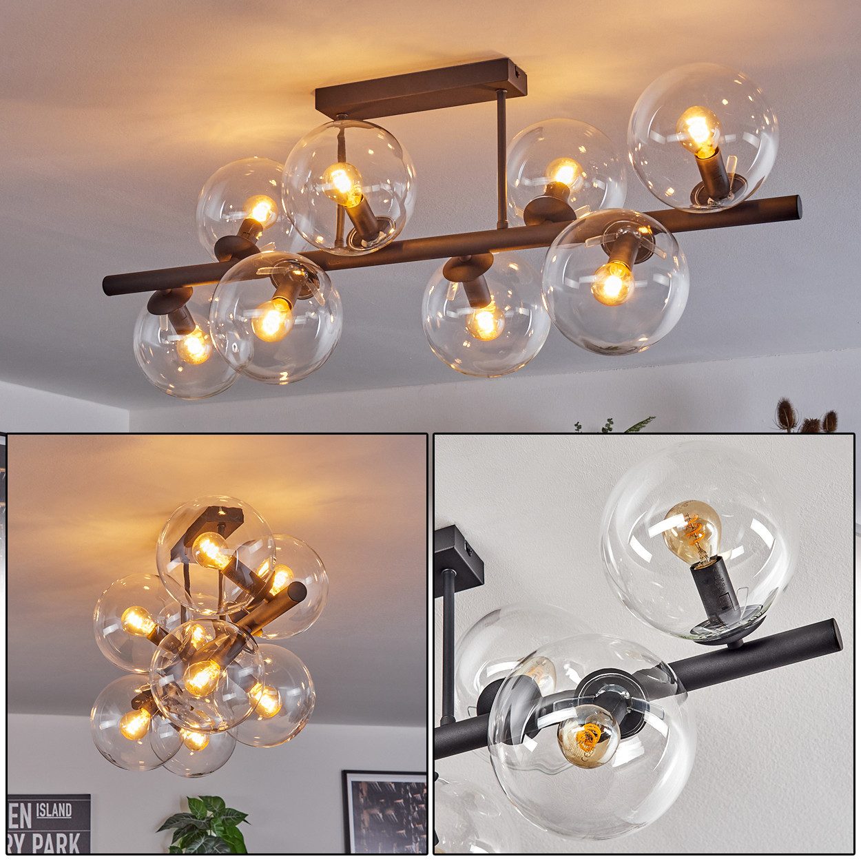 hofstein Deckenleuchte Deckenlampe aus Metall/Glas in Schwarz/Klar, ohne Le günstig online kaufen