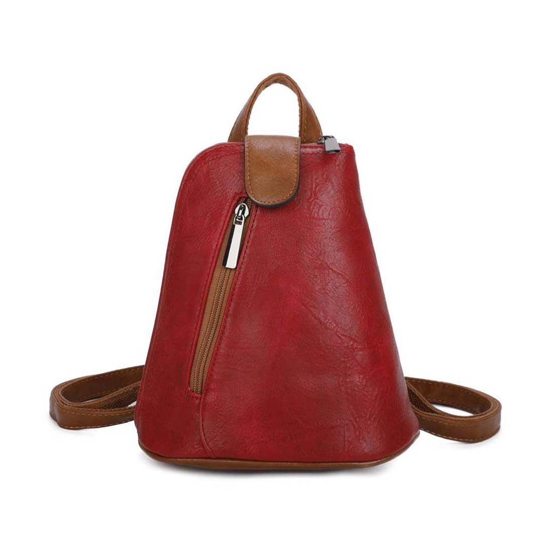ITALYSHOP24 Rucksack Damen Tasche Schultertasche Crossover, kleiner Rucksack, Umhängetasche / Handtasche tragbar Rot