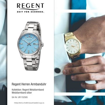 Regent Quarzuhr Regent Herren Armbanduhr Analog, Herren Armbanduhr rund, extra groß (ca. 40mm), Metallarmband
