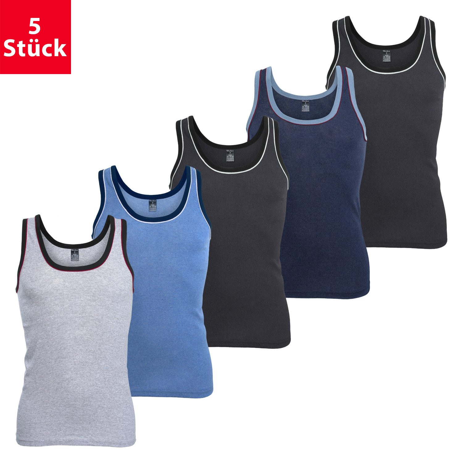 MT Unterhemd Herren Melange Tank-Top (5er Pack) Baumwoll Unterhemden günstig online kaufen