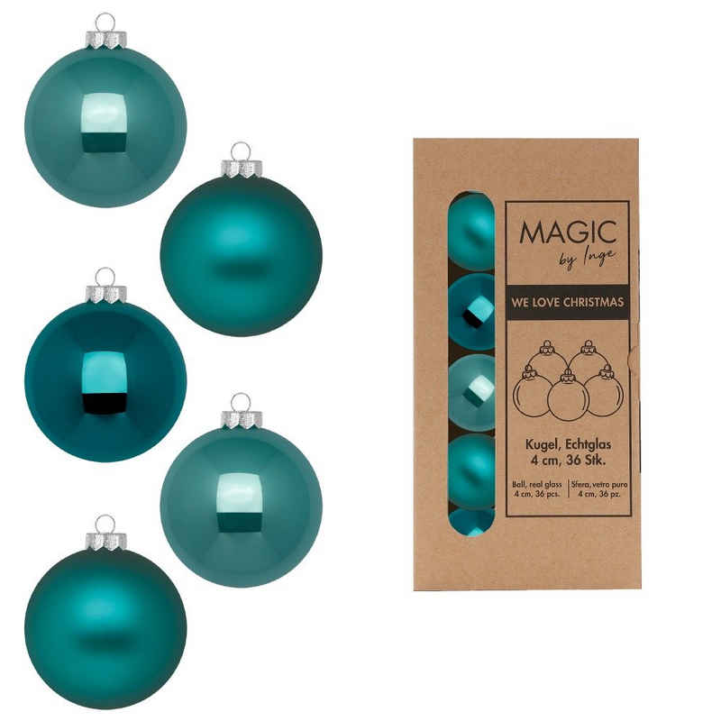 MAGIC by Inge Weihnachtsbaumkugel, Weihnachtskugeln Glas 4cm 36 Stück - Dark Emerald