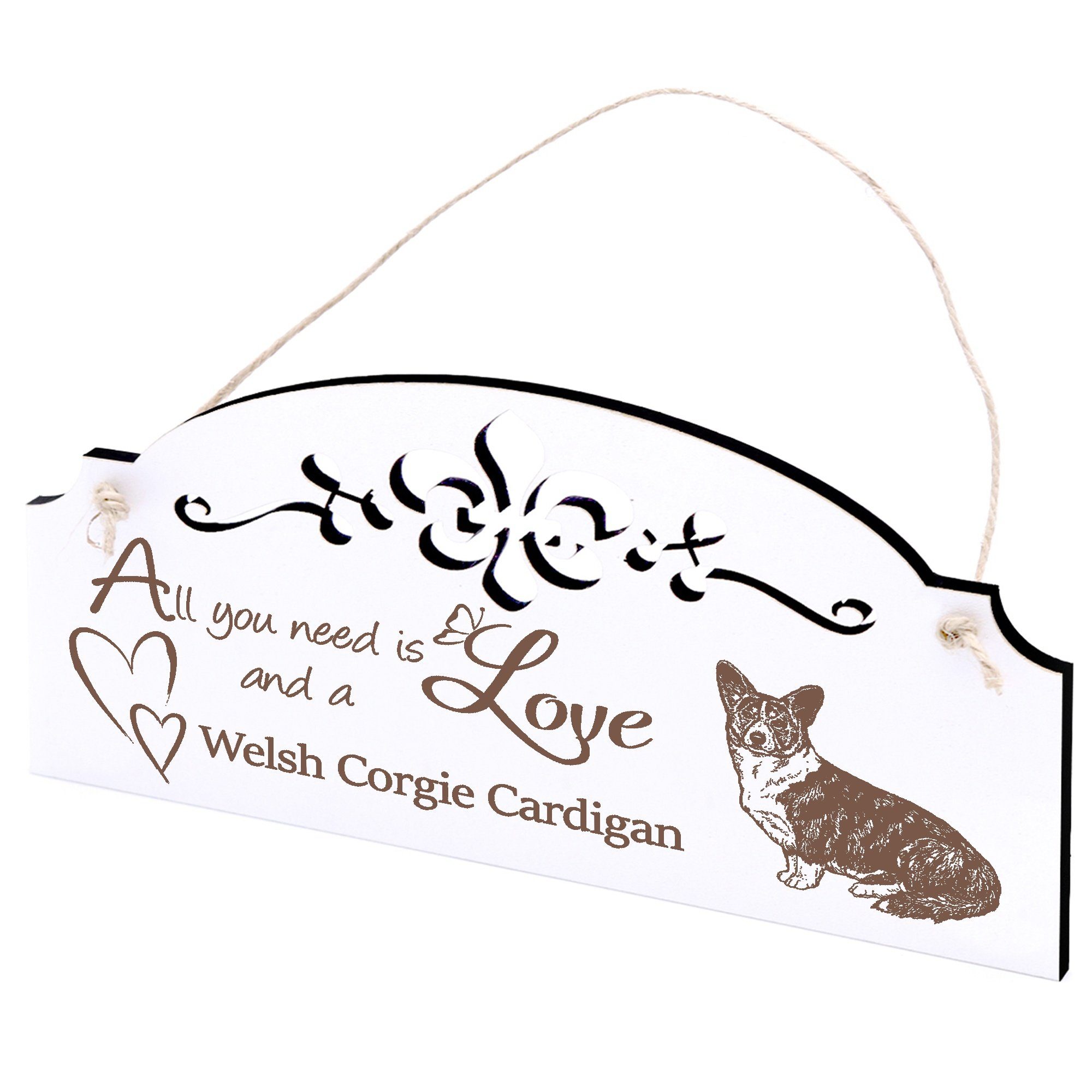 Dekolando Hängedekoration Welsh Corgie Cardigan Deko 20x10cm All you need is Love