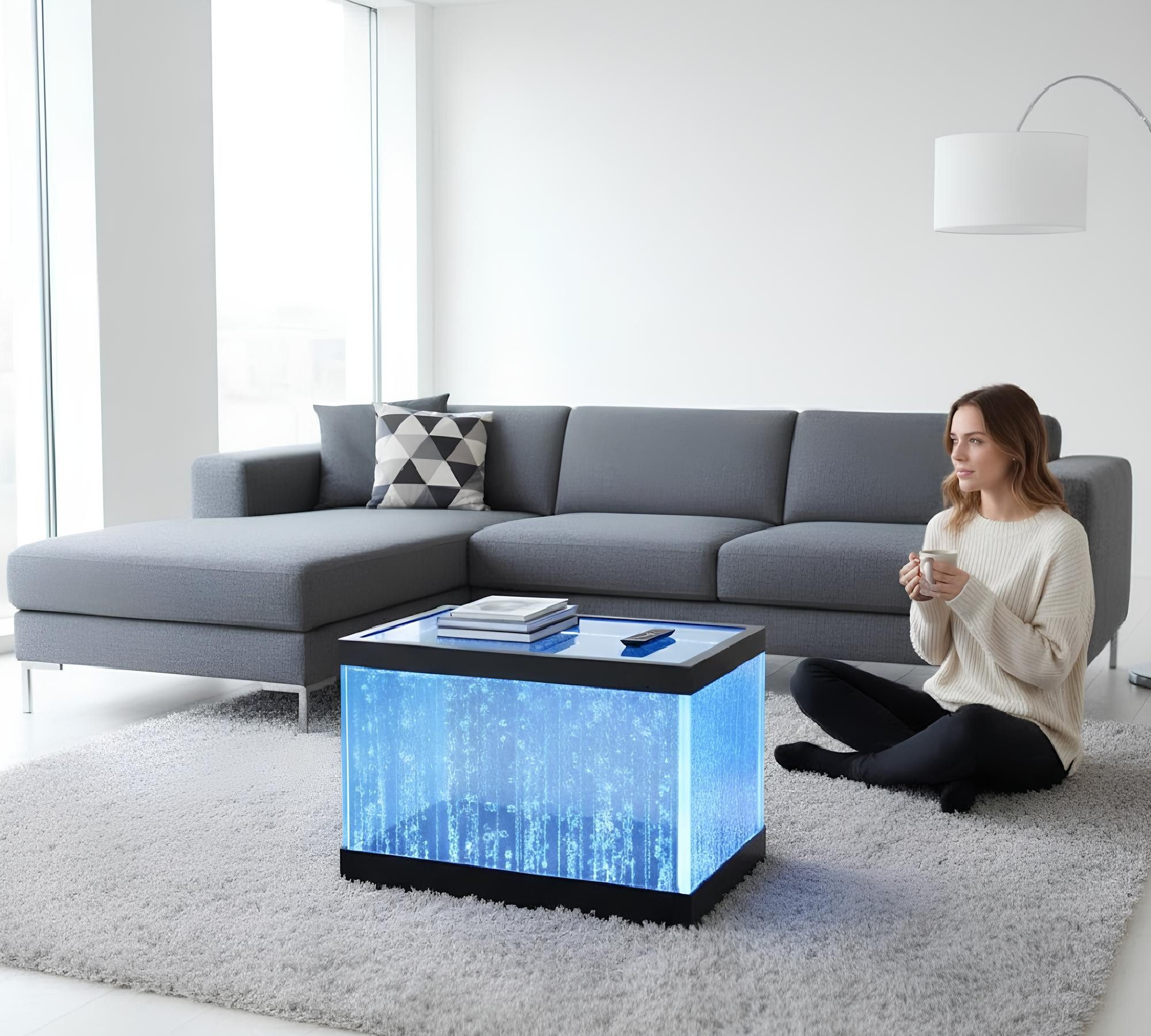 JVmoebel Couchtisch LED Couchtisch mit Wasser-Säulen und eleganter Beleuchtung (1-St., Couchtisch), Made in Europa