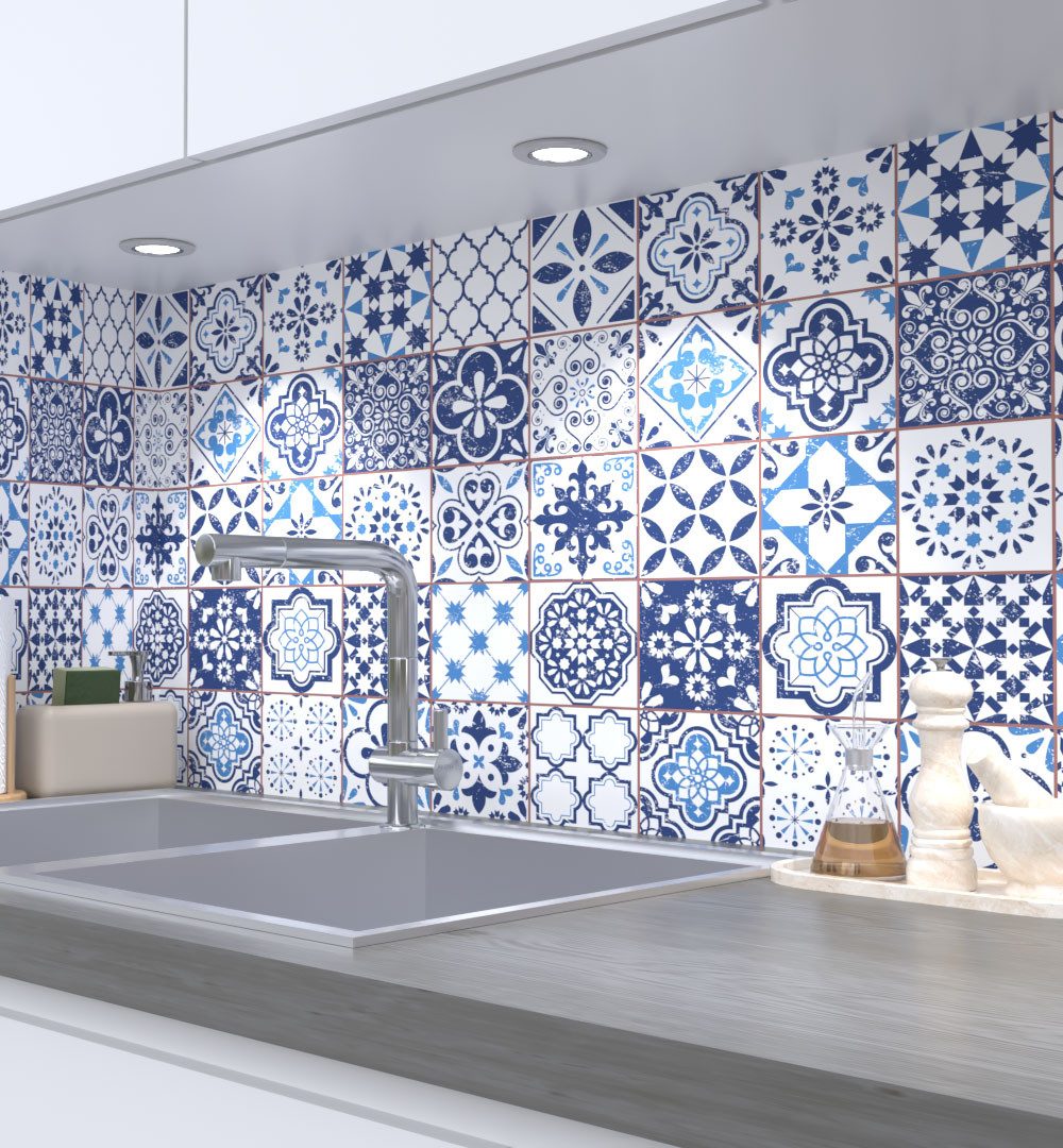 MyMaxxi Küchenrückwand Küchenrückwand selbstklebend Retro blaue Плитка Spritzschutz Folie, (Klebefolie Küchenrückwand aufgerollt B 60 cm x H 60 cm), Retro blue B 60 cm x H 60 cm