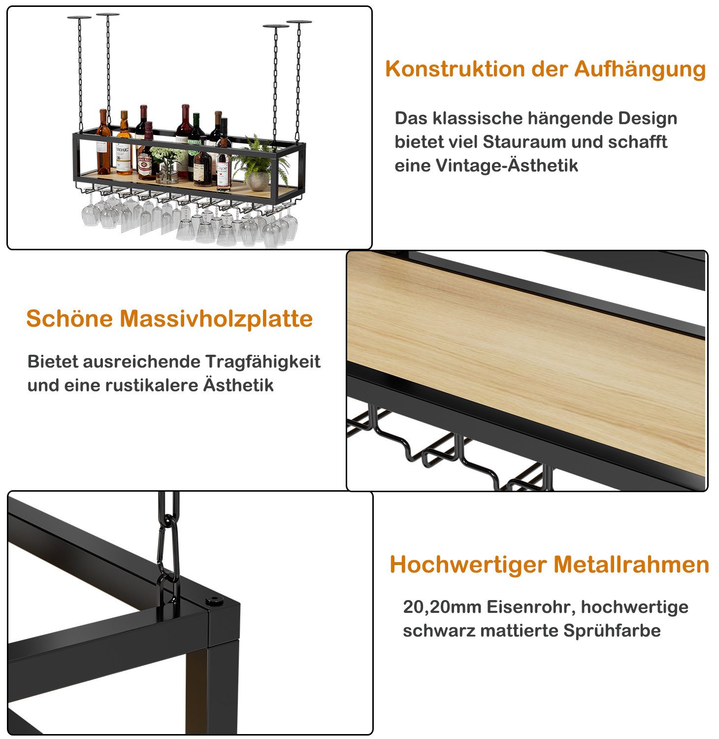 TWSOUL Weinregal Decken-Weinregal im Industrie-Stil, Höhenverstellbarer, Hä günstig online kaufen