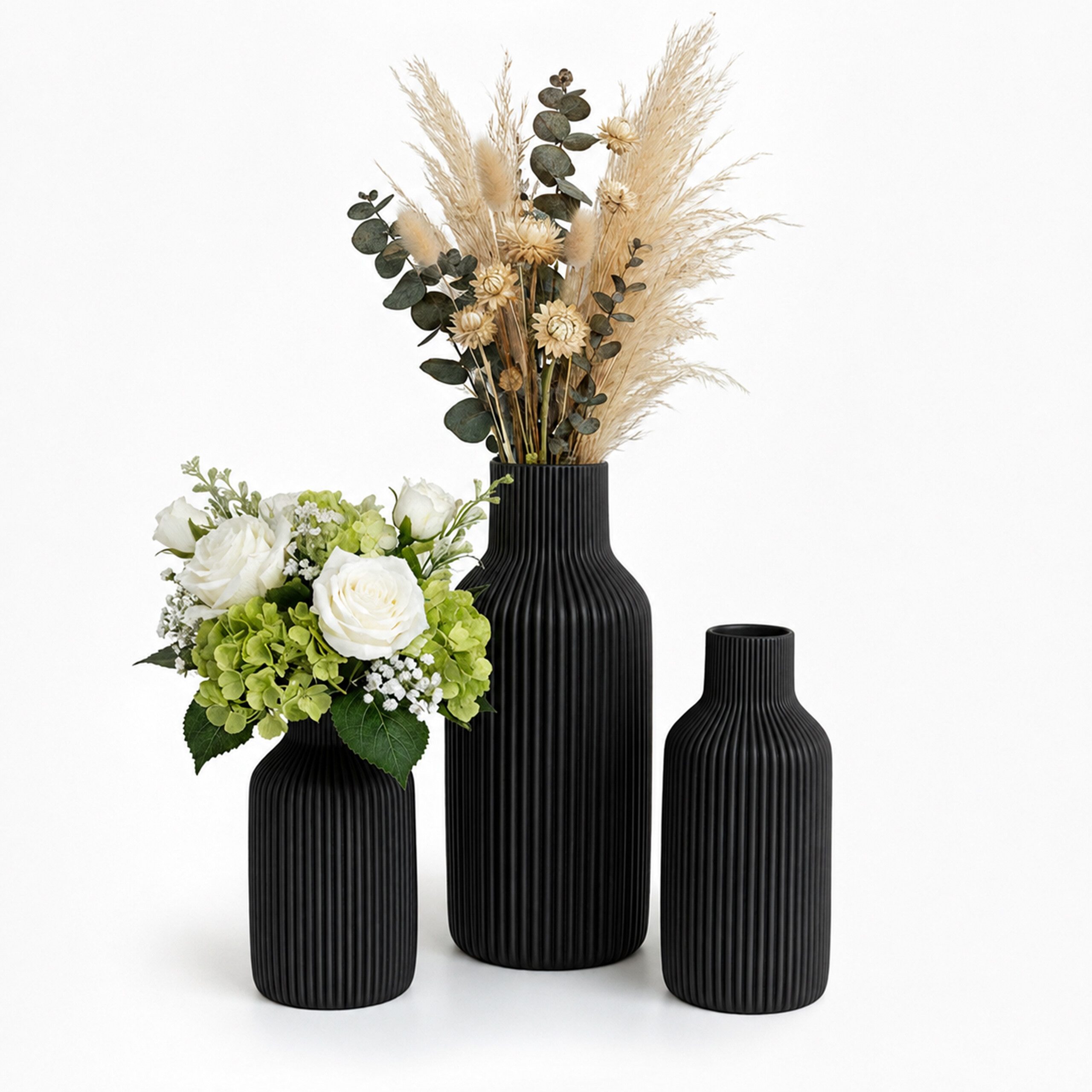 relaxdays Tischvase Vasen 3er Set aus Keramik (3 St), schwarz