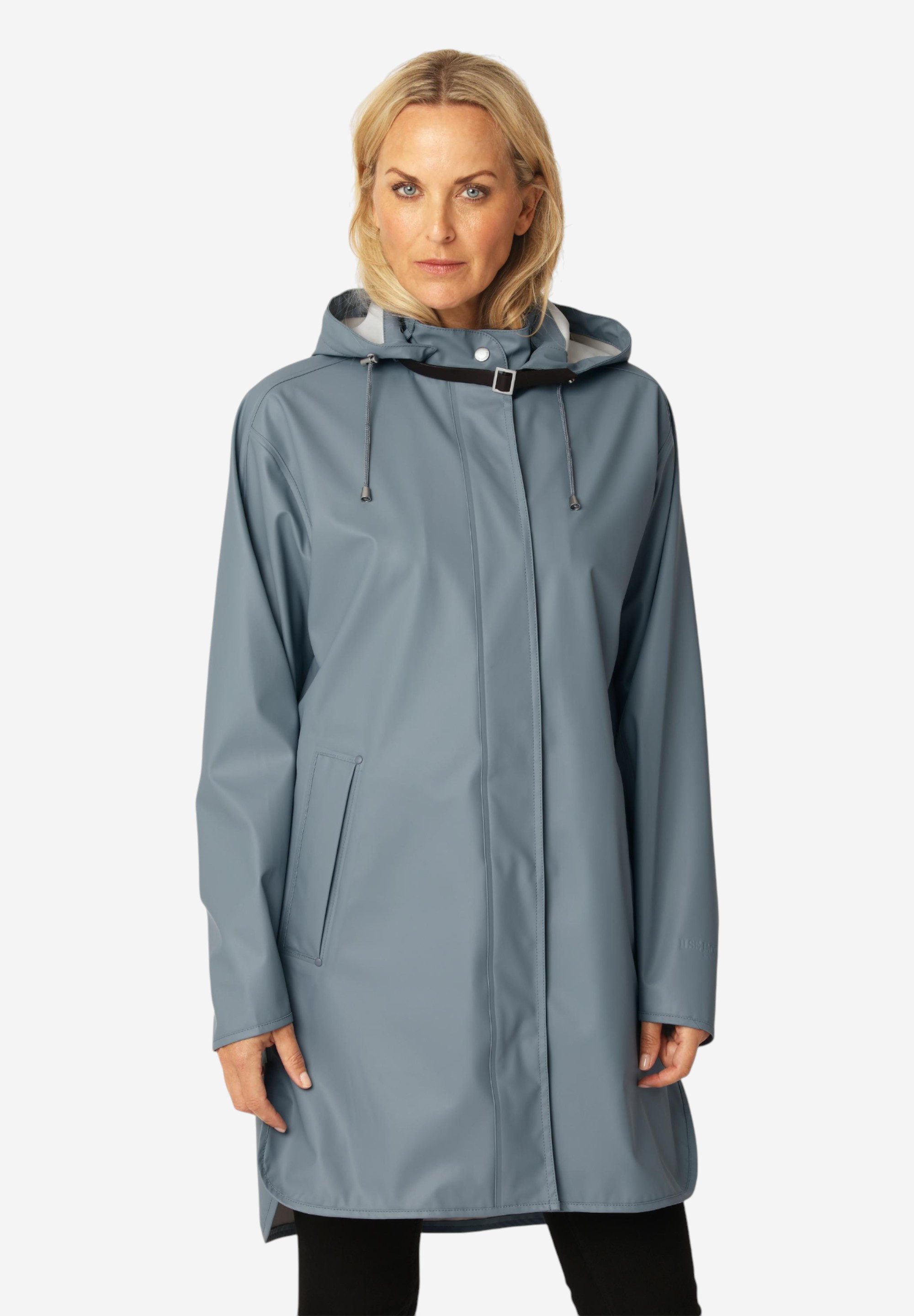 Ilse Jacobsen Regenjacke RAIN151 Regenmantel, gerade Form, PU-Material, abnehmbare Kapuze, wasserdicht