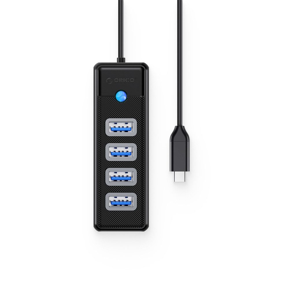 ORICO Orico PW4U-C3 USB-Hub, 4-Port USB-A 3.0, 1 m Kabellänge – Schwarz HUB (4-in-1, USB-C, 4x USB-A 3.0, kompakt)