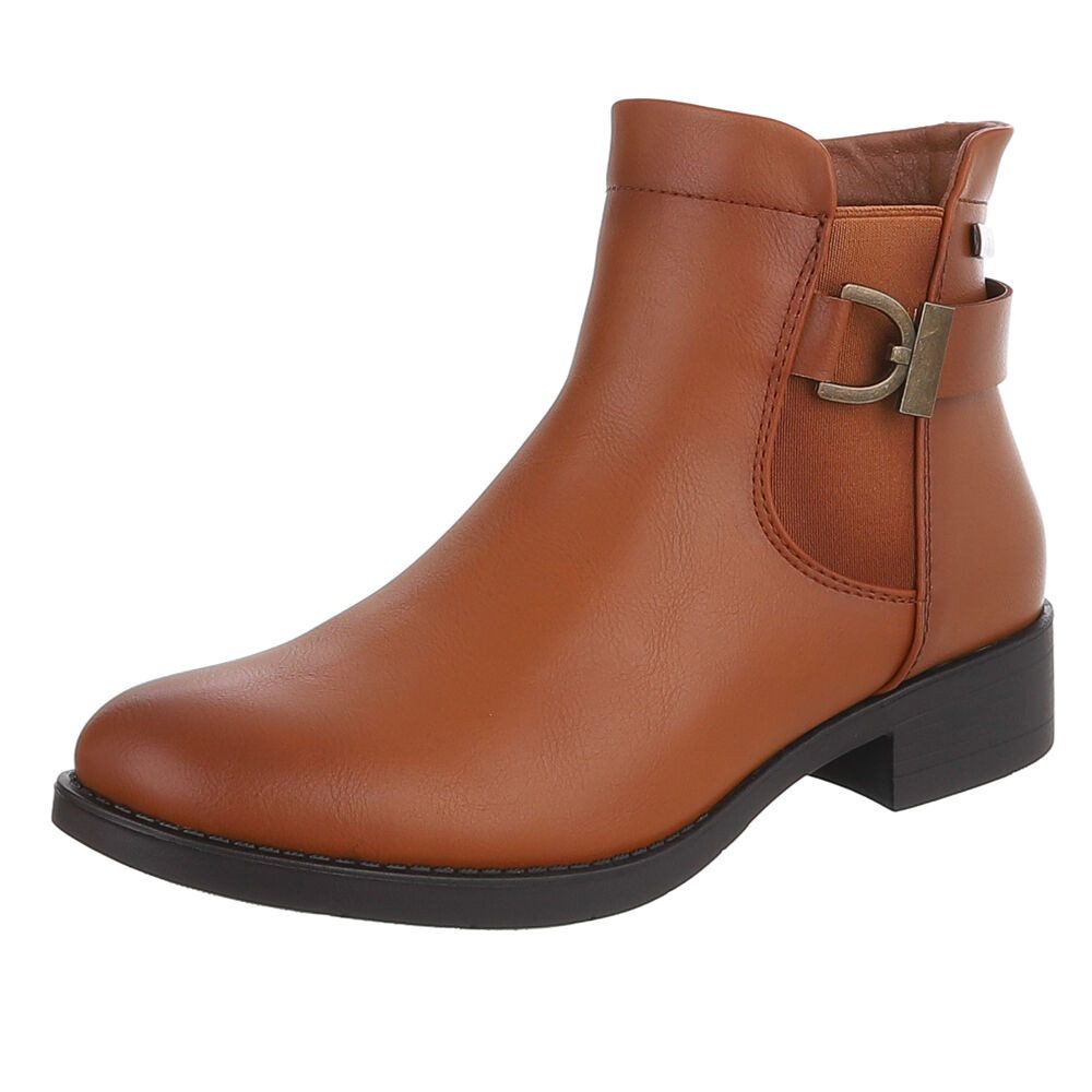 Ital-Design Damen Stiefelette mit Blockabsatz und Reißverschluss Stiefelette (92269243) Blockabsatz Chelsea Boots in Camel