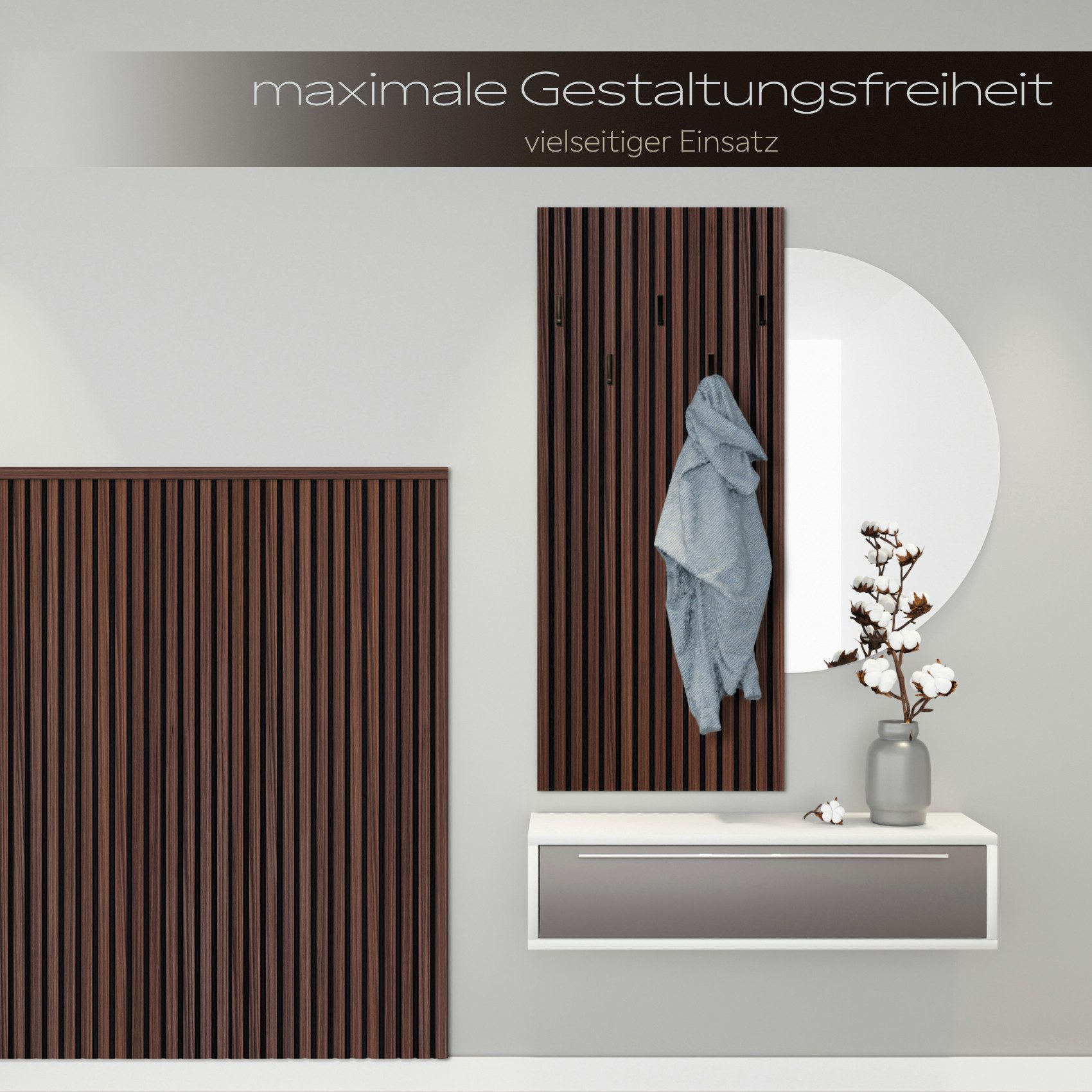 Hexim Wanddekoobjekt (Akustikpaneele 4 Stück 278x60cm Holz Comfort - flexible Lamellenwand MDF Wandpaneele Lamellenverkleidung Wandverkleidung schalldämmend 6.6 – Bild 4 von 5