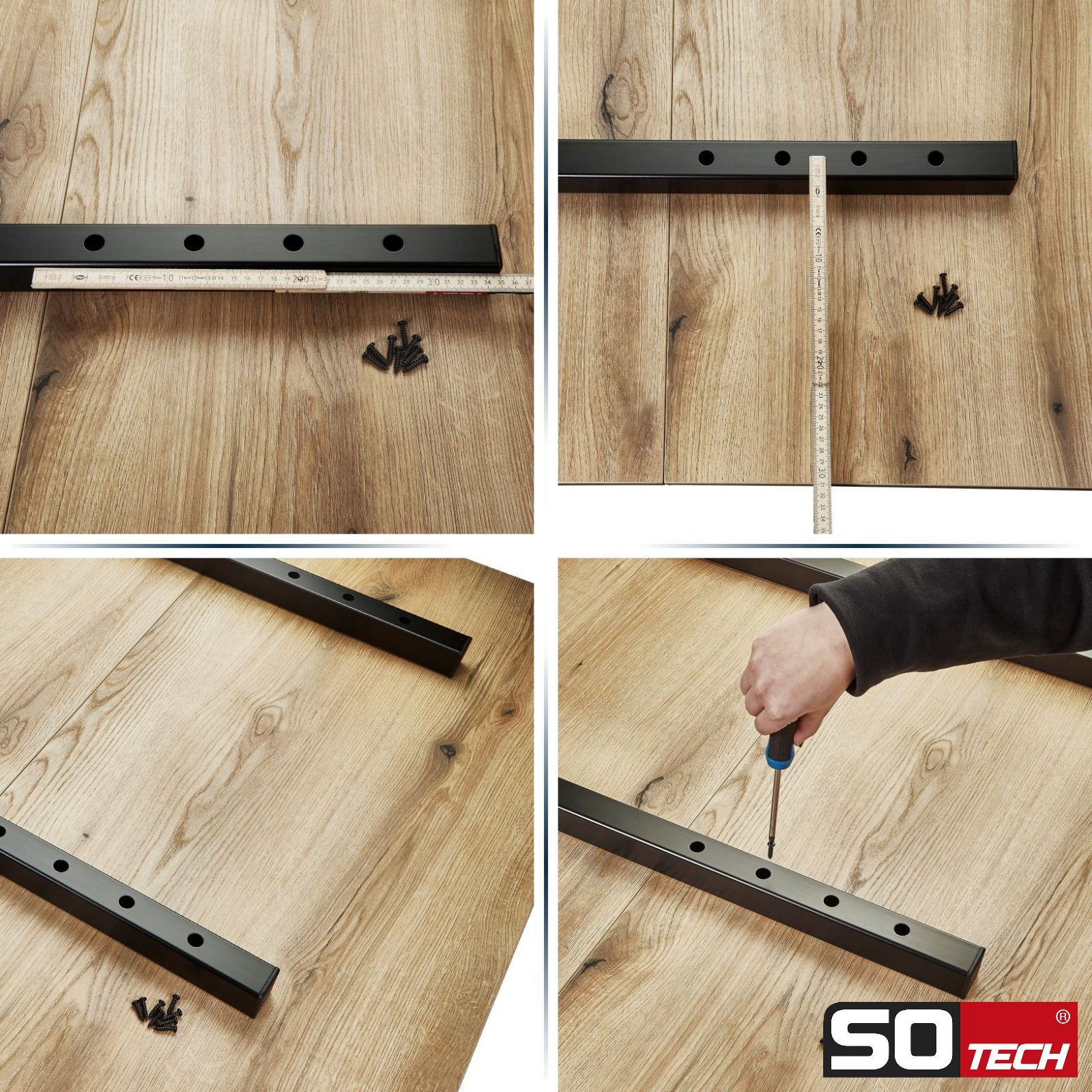 SO-TECH® Tischplatte Verlängerung 600 x 40 x 40 mm schwarz Ansteckbeschlag (2 St), zur Erweiterung von Ess-, Schreib und Küchentischen – Bild 3 von 5