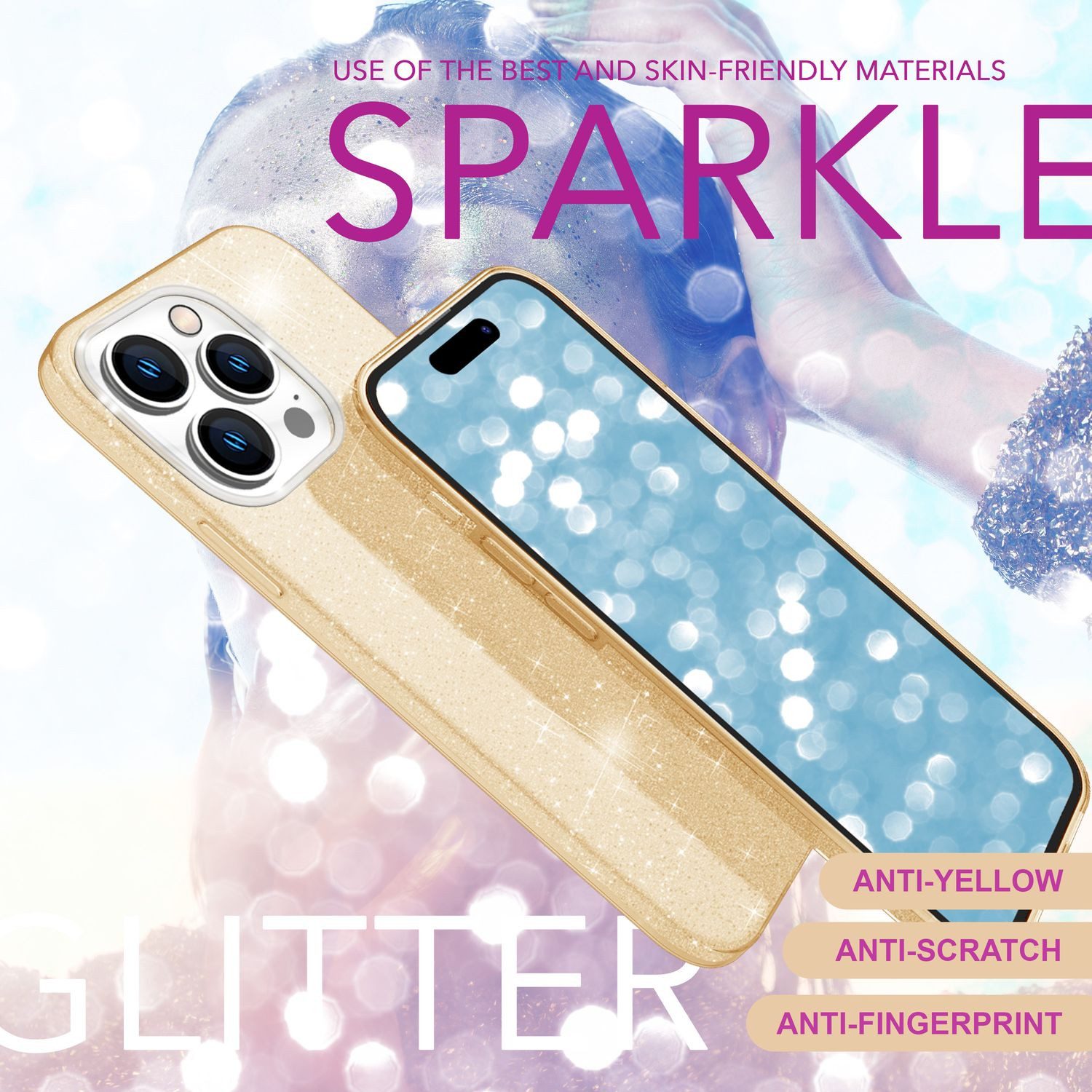 Nalia Smartphone-Hülle Apple iPhone 16 Pro 16 cm (6,3 Zoll), Glitzer Silikon Hülle / Verstärktes Glitter Cover / Glänzendes Case