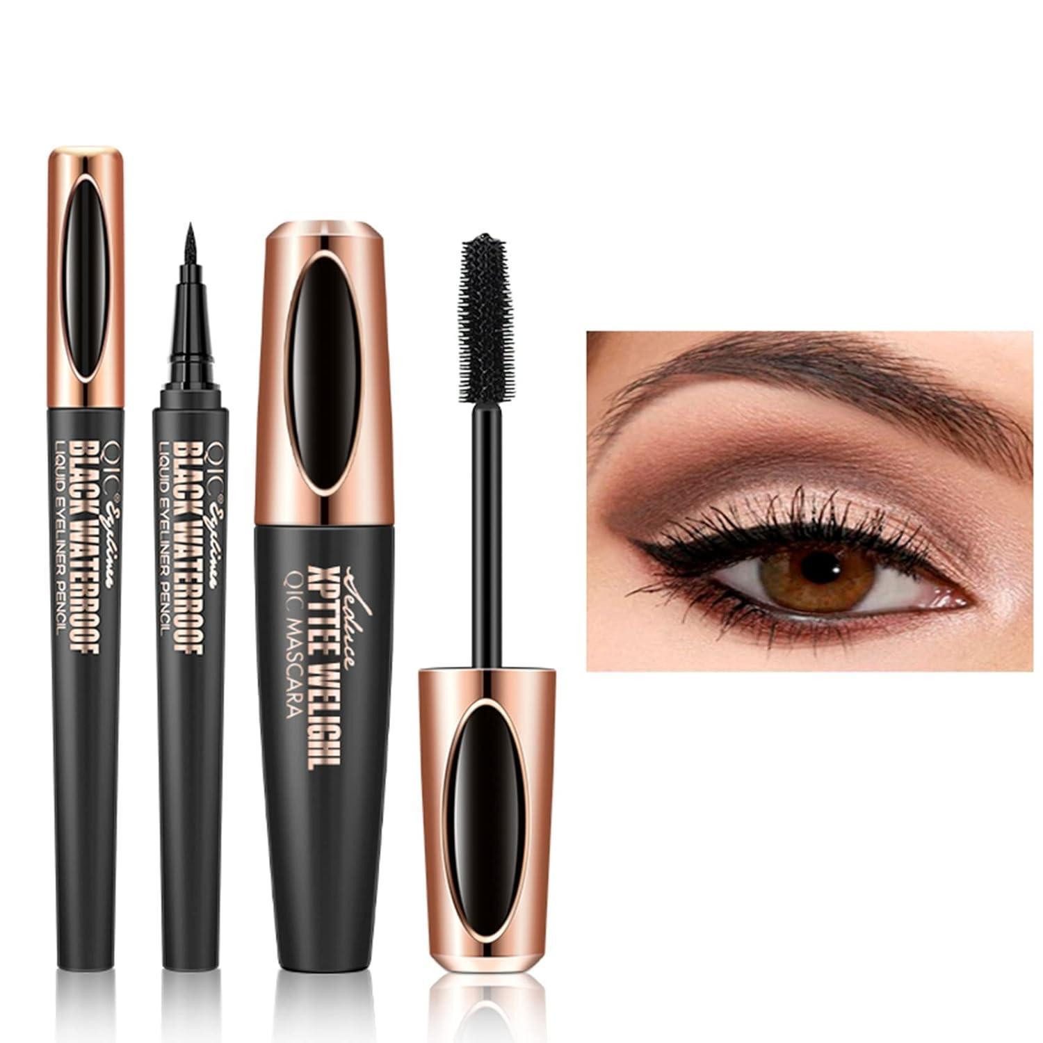 LuxusKollektion Mascara 4D Fiber Silk Mascara & Eyeliner Set Schwarz Waterproof Lang Anhaltend