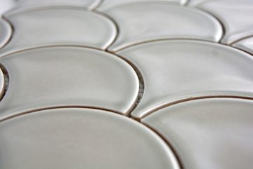 Mosani Mosaikfliesen Fächer Keramikmosaik Mosaikfliesen grau glänzend / 10 Matten