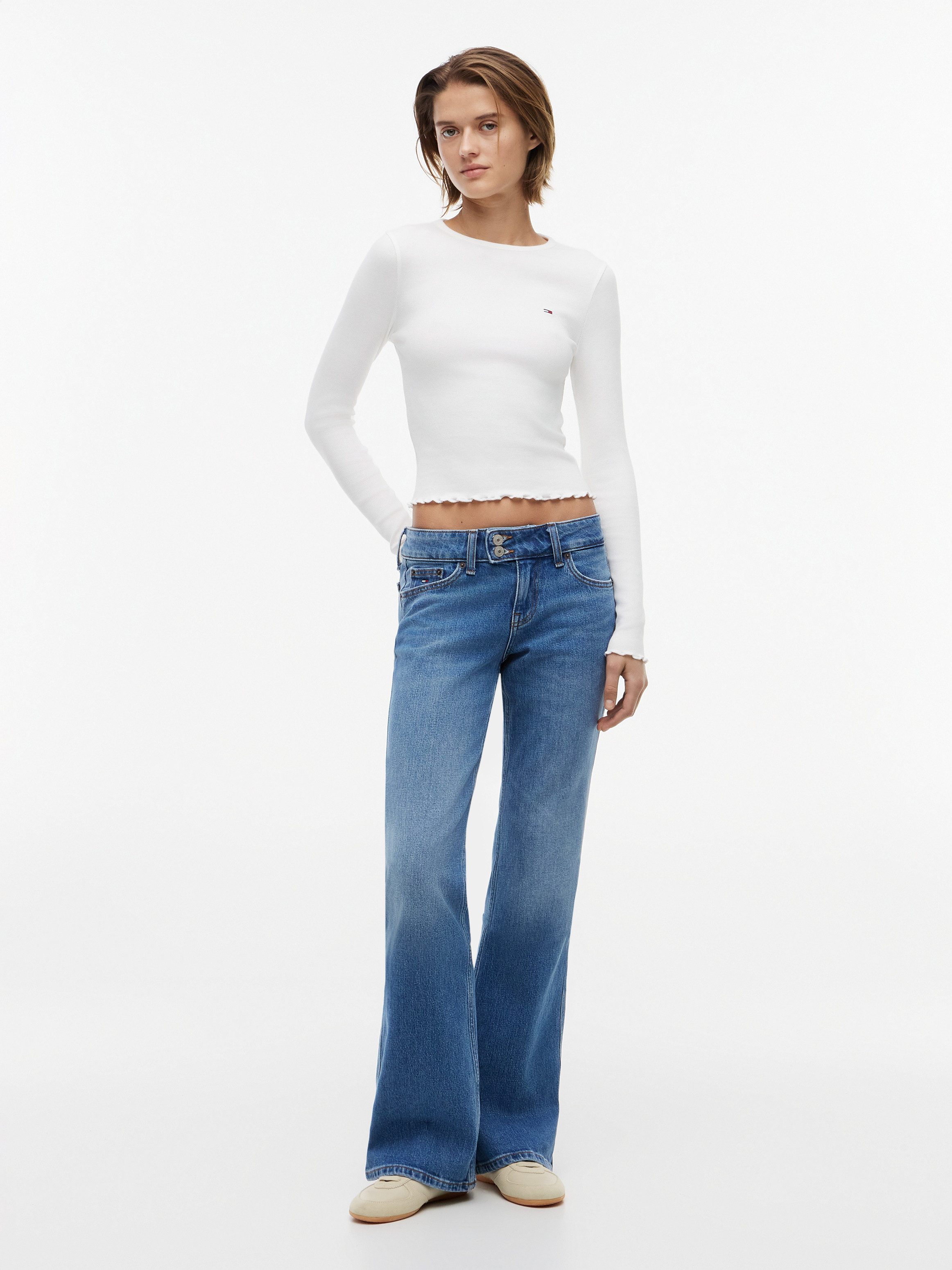Tommy Jeans Langarmshirt TJW SLIM SH LETTUCE EDGE RIB LS mit gerippter Struktur, gewellter Saum – Bild 4 von 5
