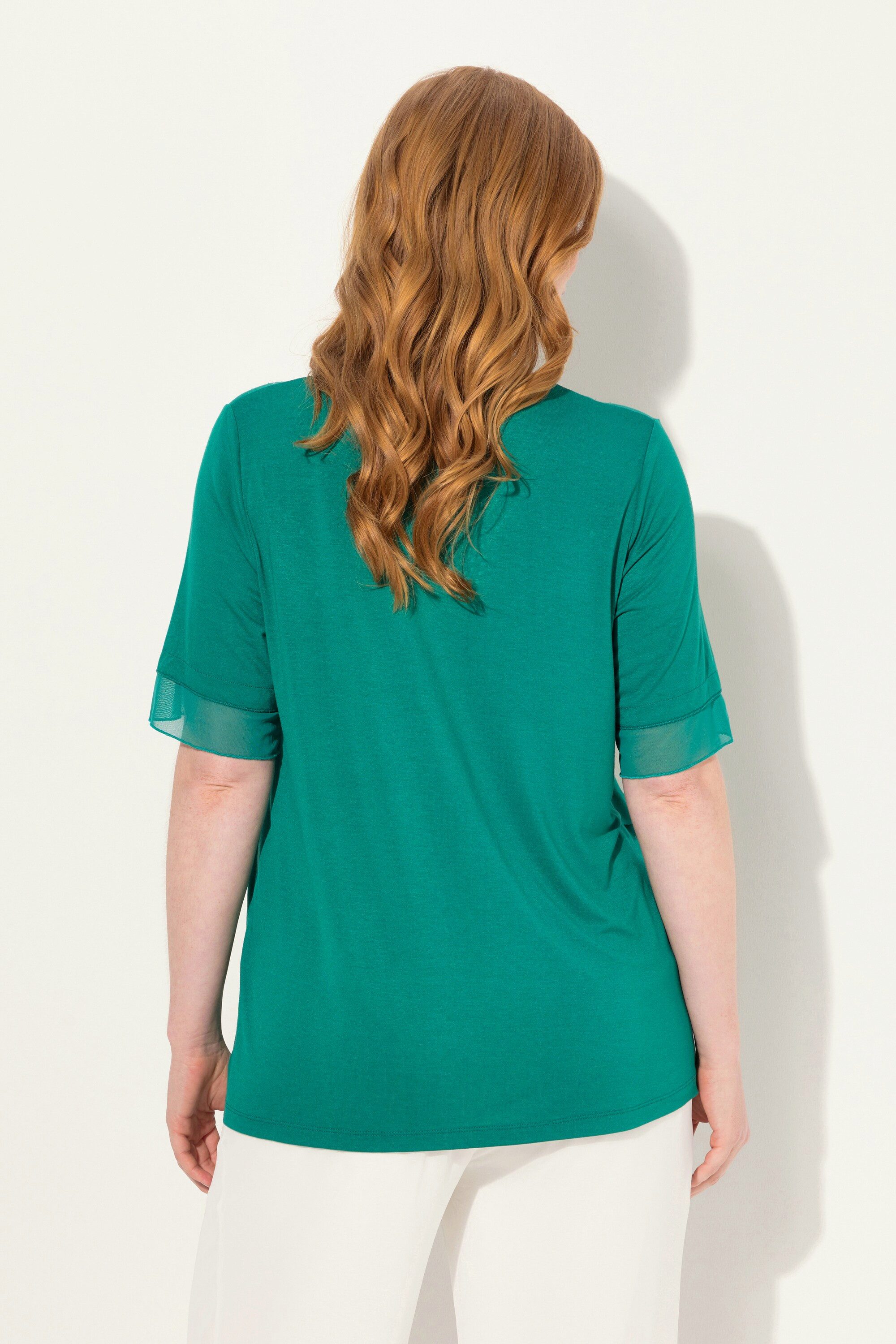 Ulla Popken Druckbluse Bluse Layering-Look Mesh/Jersey Zipfelsaum