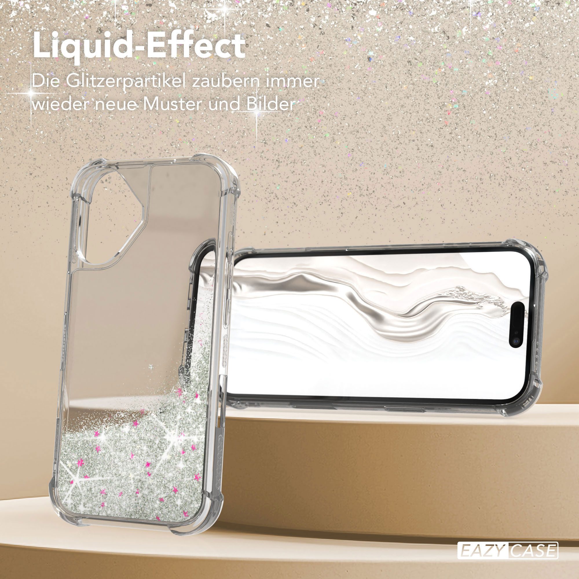 EAZY CASE Handyhülle Liquid Glittery Case für Apple iPhone 17 6,3 Zoll, Kratzfeste Silikonhülle stoßfestes Back Cover Phone Case Etui Silber – Bild 4 von 5