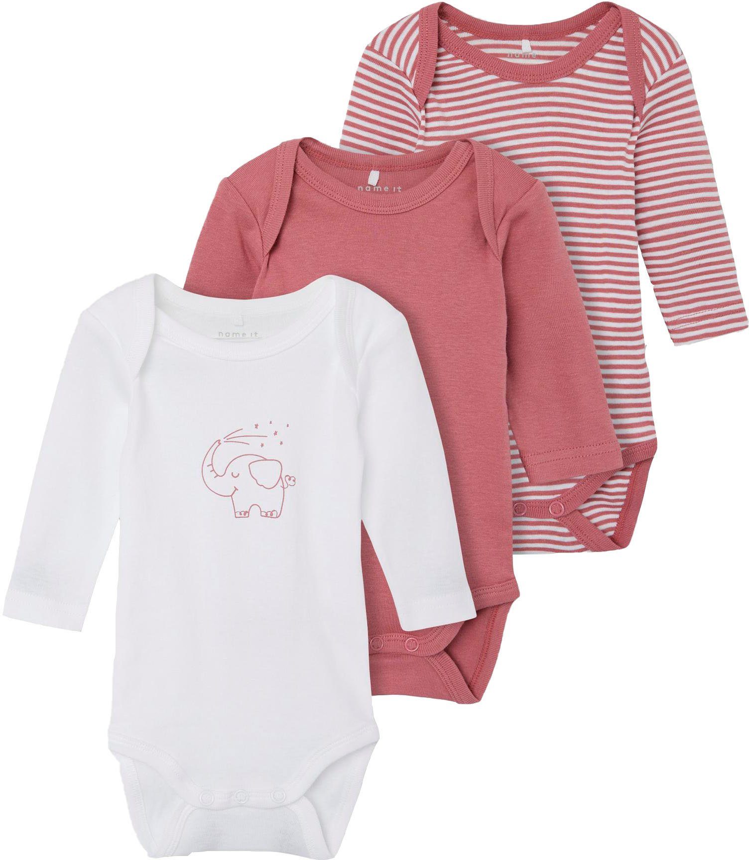 Kinder Mädchen (Gr. 50 - 92) Name It Langarmbody NBNBODY 3P LS Y/D CORE (Packung, 3-tlg)