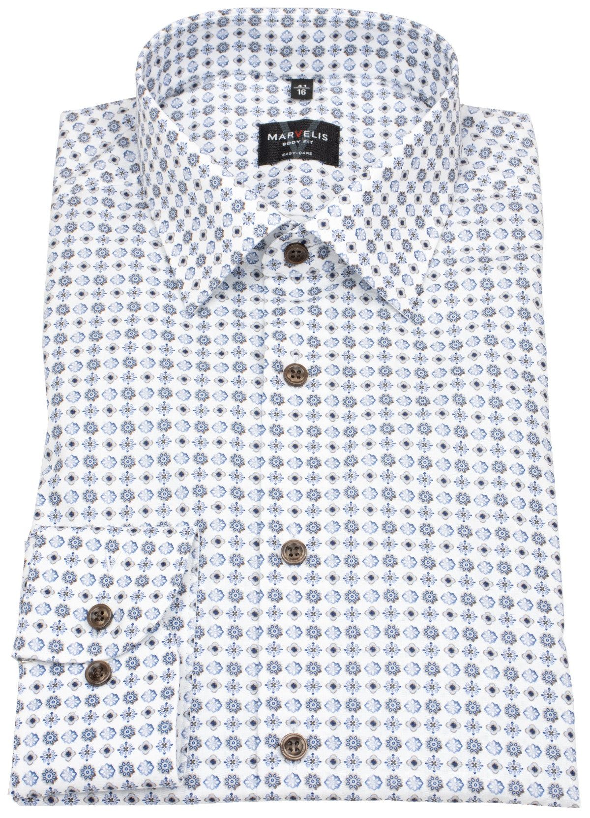 MARVELIS Langarmhemd Body Fit extra langer Arm stark tailliert Kentkragen