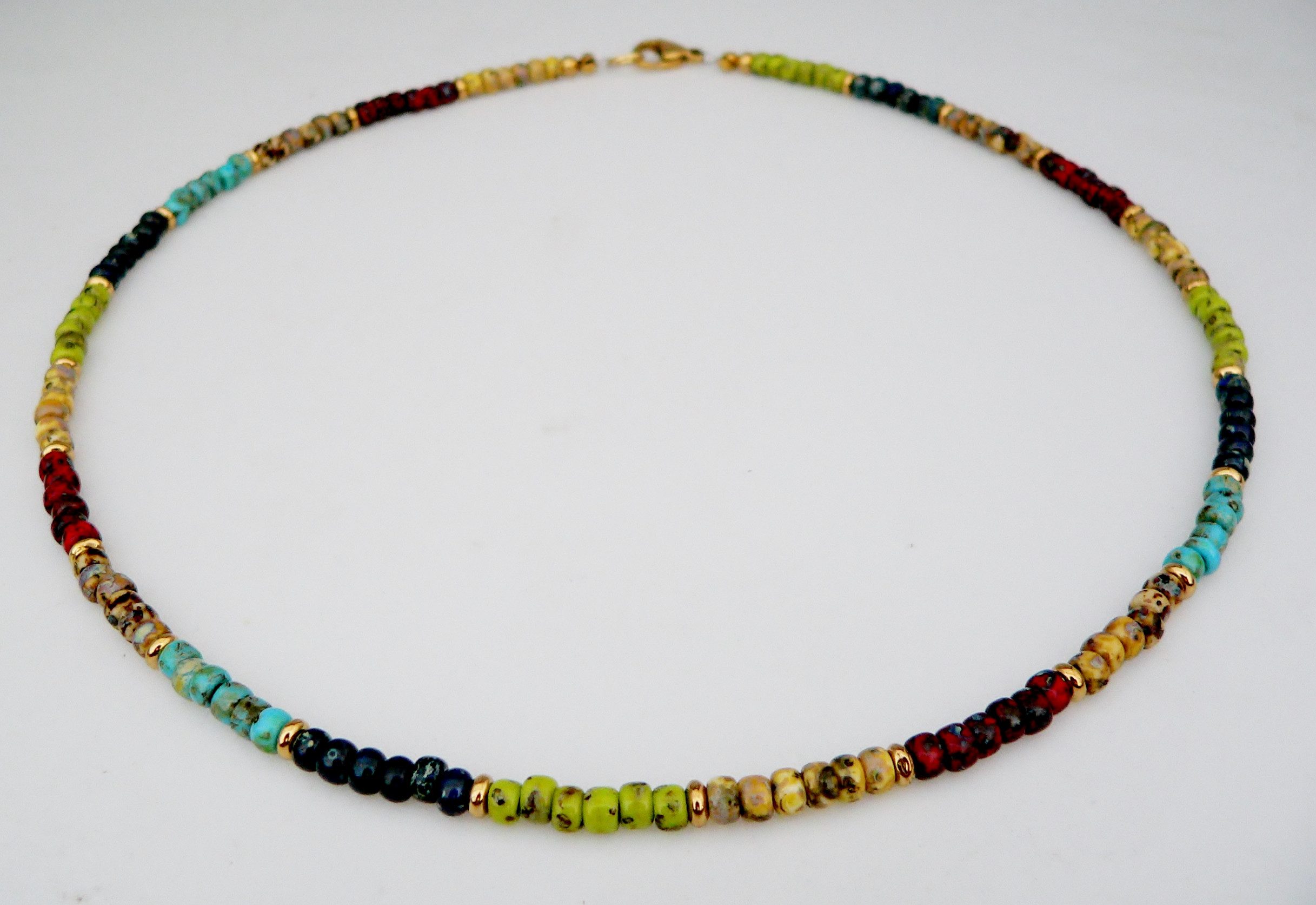 traumschmuck Collier 038a Collier Halskette Rondelle Picasso Perle Glas bunt 24k (inkl Schmuckbox), handgefertigt, Made in Germany