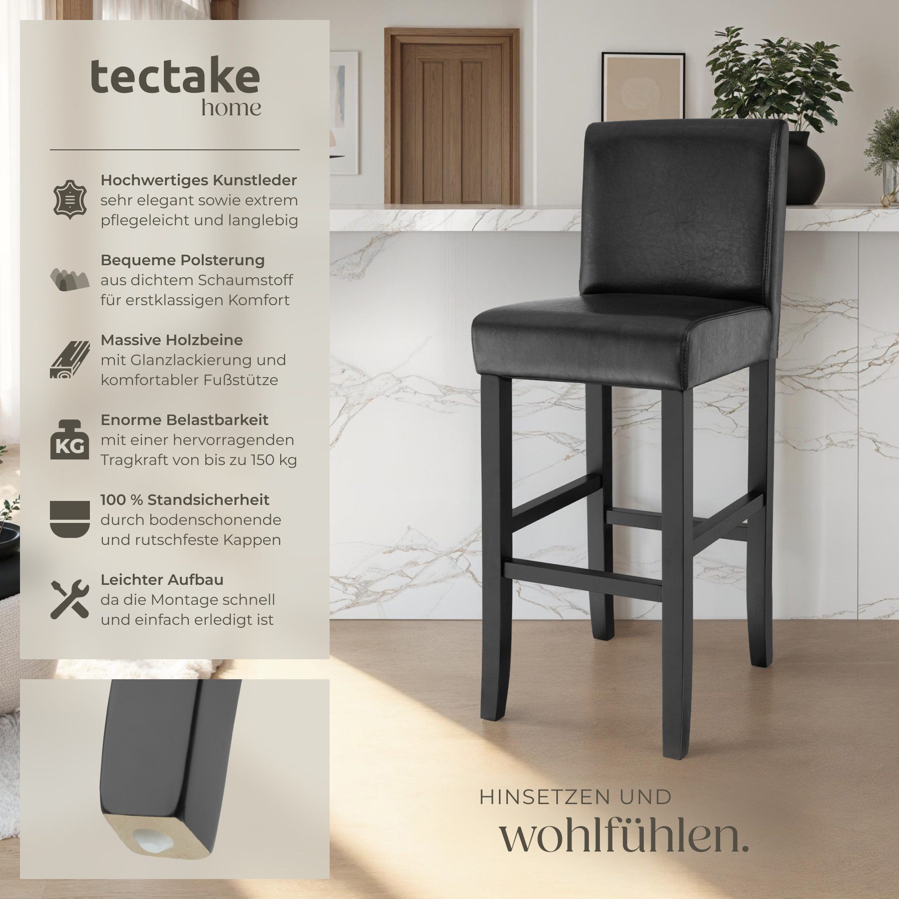 tectake Barhocker Stehhocker aus Kunstleder, gepolstert günstig online kaufen