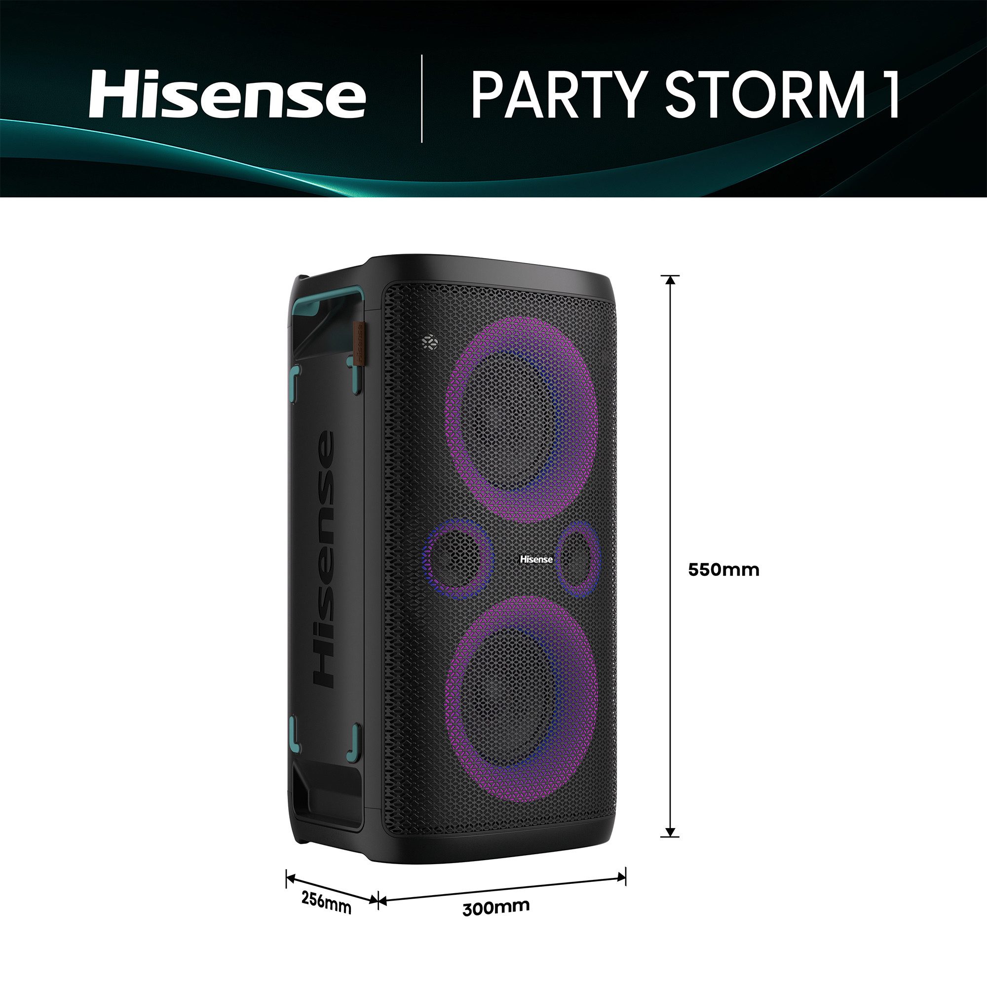 Hisense Party Storm 1 Bluetooth-Lautsprecher (Karaoke Modus inkl. 2 Mikrofone, 300W, 15 Stunden Akkulaufzeit) – Bild 4 von 5