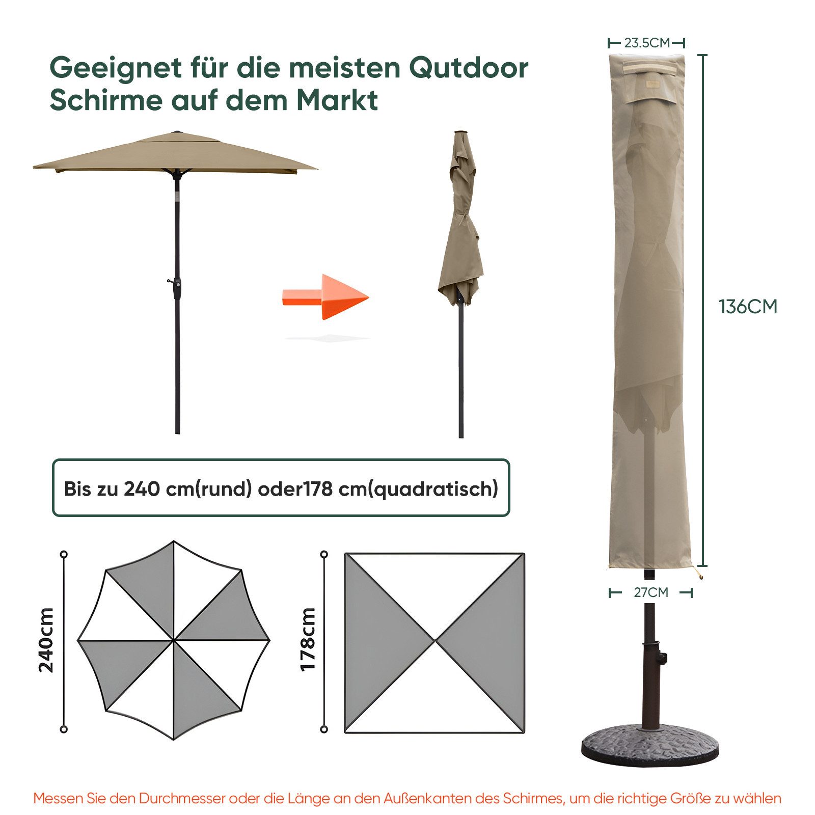 Sekey Sonnenschirm-Schutzhülle für 180cm Strandschirm, 200cm günstig online kaufen