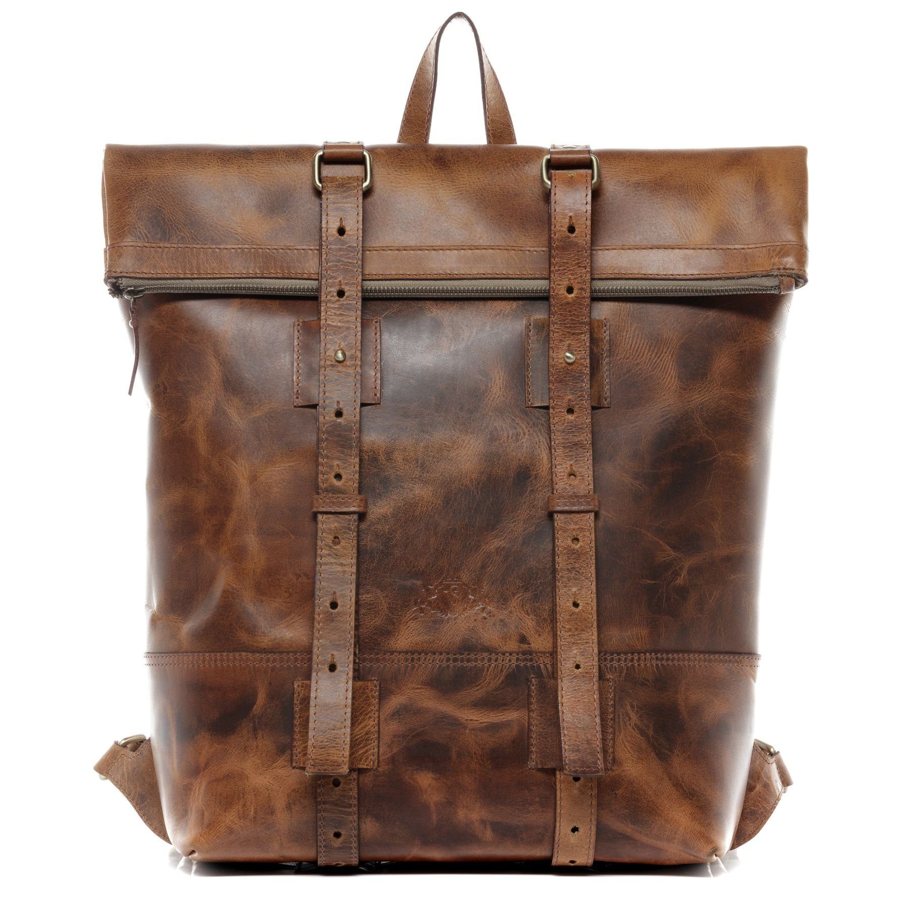 SID & VAIN CHAZ, Herren Echtleder Damen Backpack 15,4 Vintage-hellbraun Leder Herren Rucksack Cityrucksack Zoll