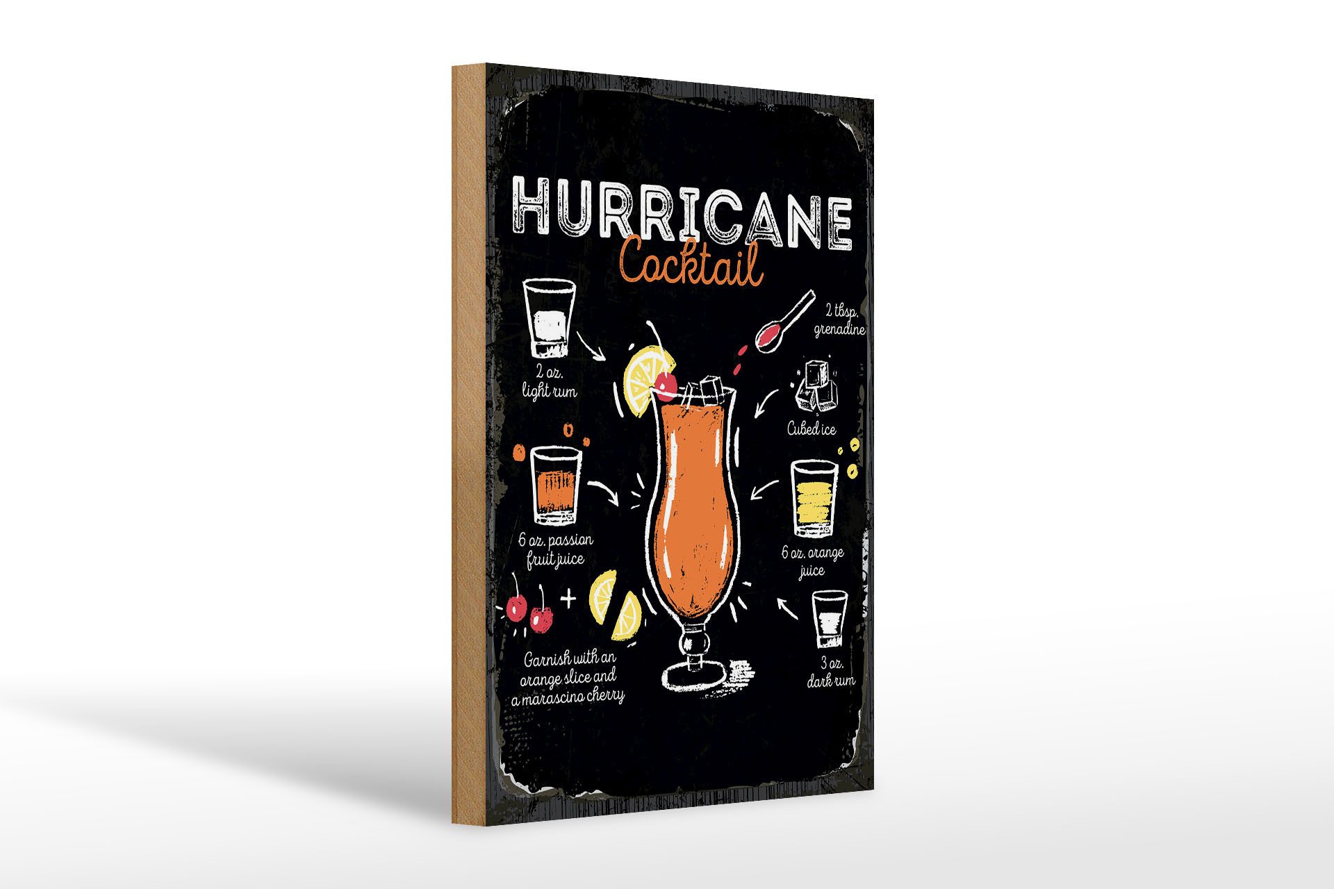 Holzbild Rezept Hurricane Cocktail Recipe 20x30cm