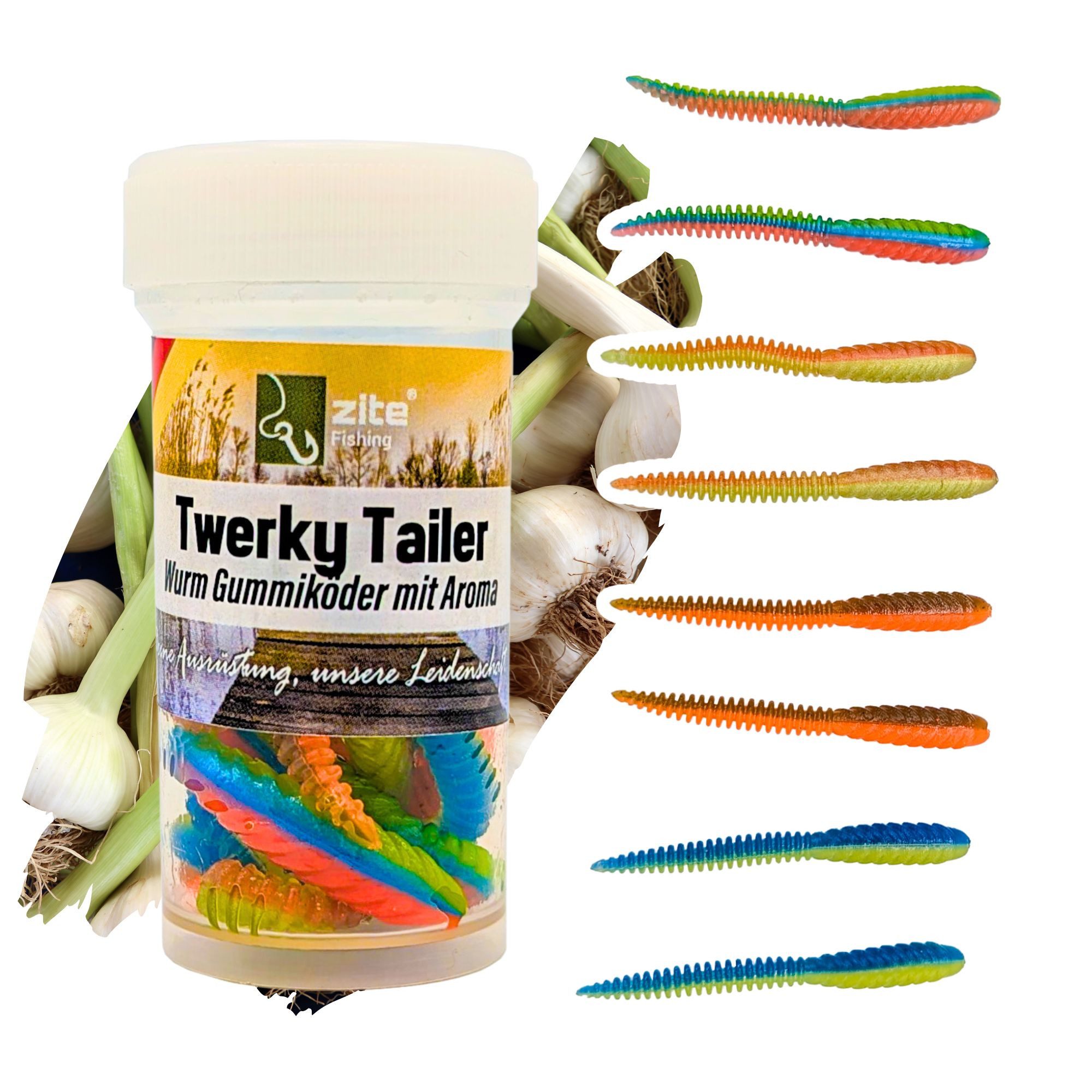Kunstköder Twerky Tailer 2 Aromen Neon- & Naturfarben 8STK 7cm Gummiköder Forelle