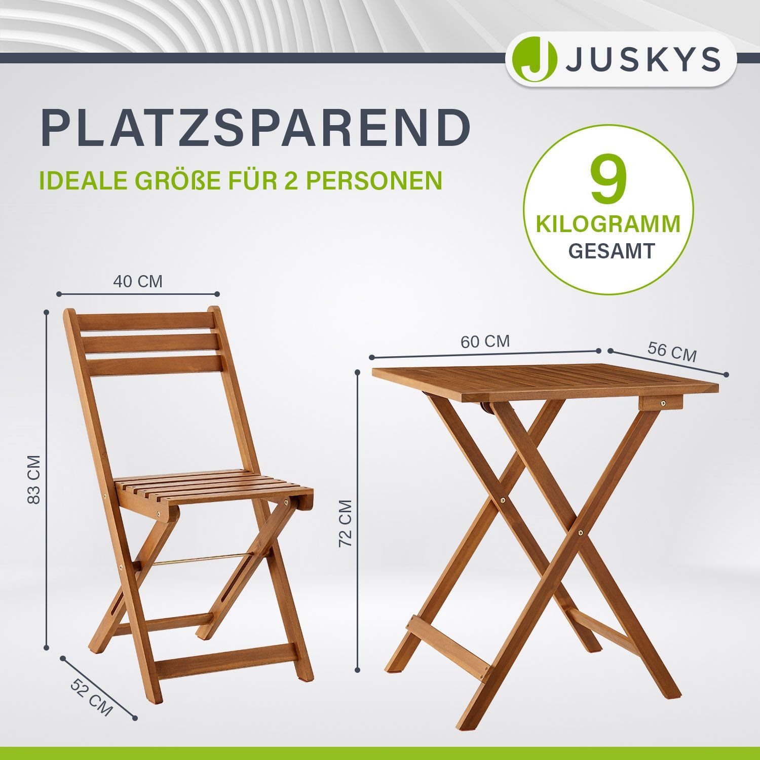 Juskys Balkonset Bala, (3-tlg), Sitzgruppe aus Holz, klappbar, platzsparend, für 2 Personen