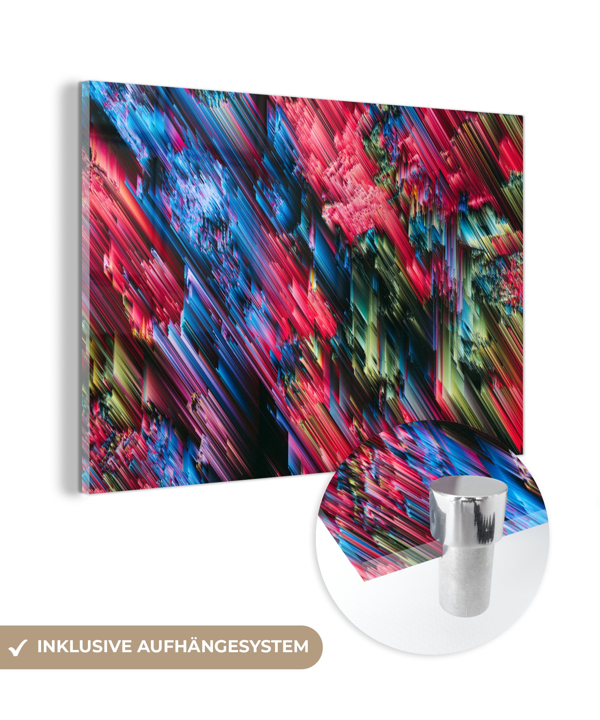 MuchoWow Acrylglasbild Glitch - Abstrakt - Regenbogen, (1 St), Acrylglasbilder Wohnzimmer & Schlafzimmer