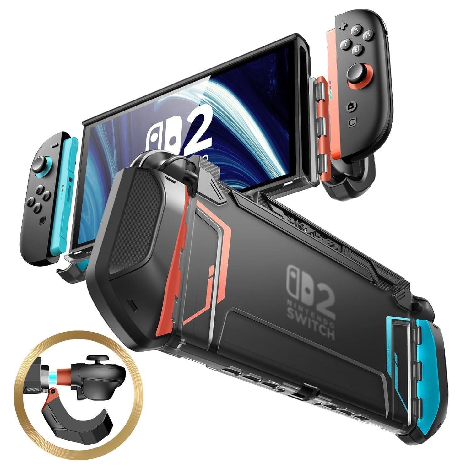 LuxusKollektion Spielekonsolen-Tasche Hülle Dockable TPU Griff Switch 2 Quick Release Joy Con Blau Rot