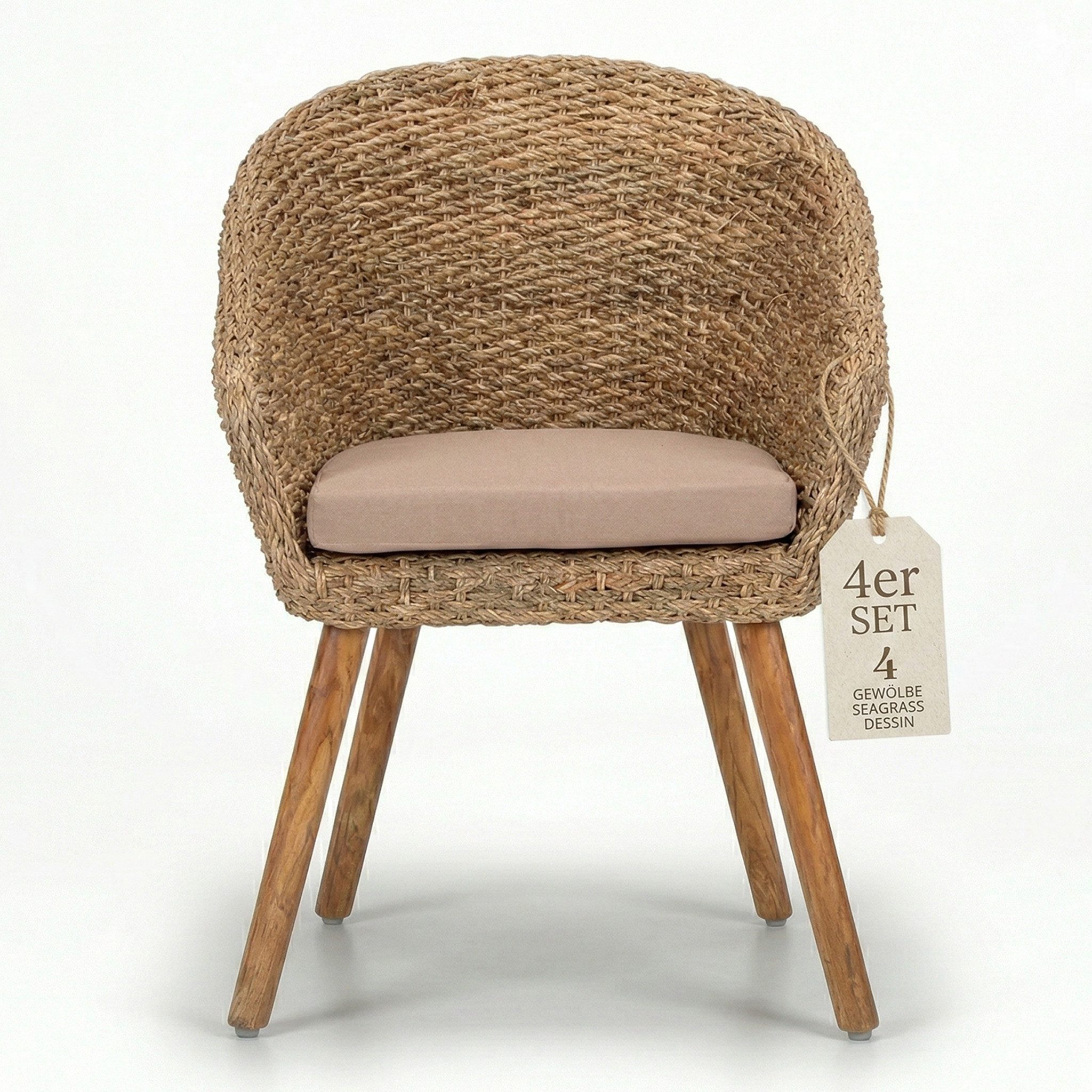 acamp Gartensessel mediterranes 4er Set Gartenstuhl Atacama für Terrasse & Balkon (bequeme Polsterung, inkl. 4 Sitzkissen), FlexMesh Geflecht, Akazienholz, natur