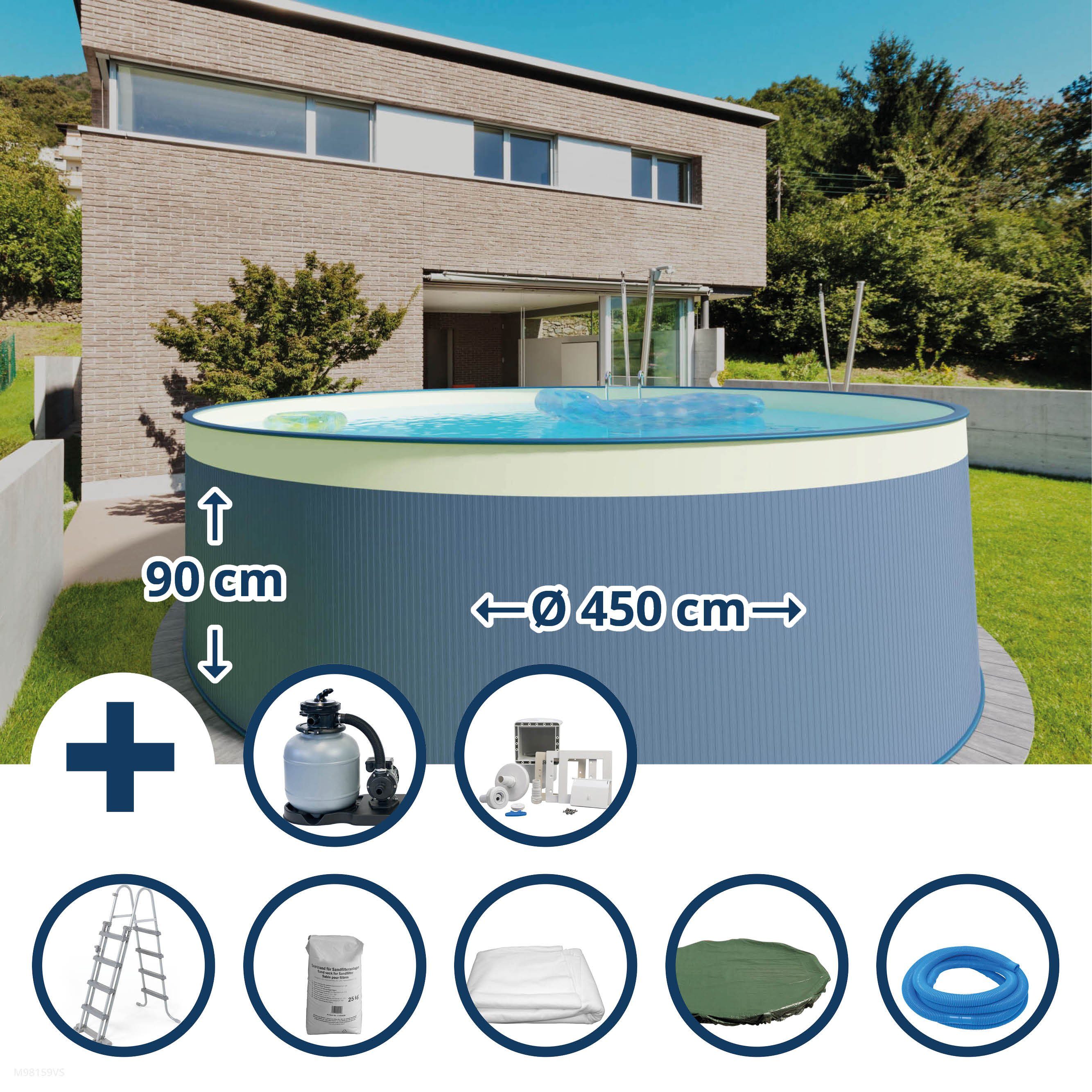 Rundpool Stahlwandpool Set (8-teilig) hoch rund 450 x 90 cm