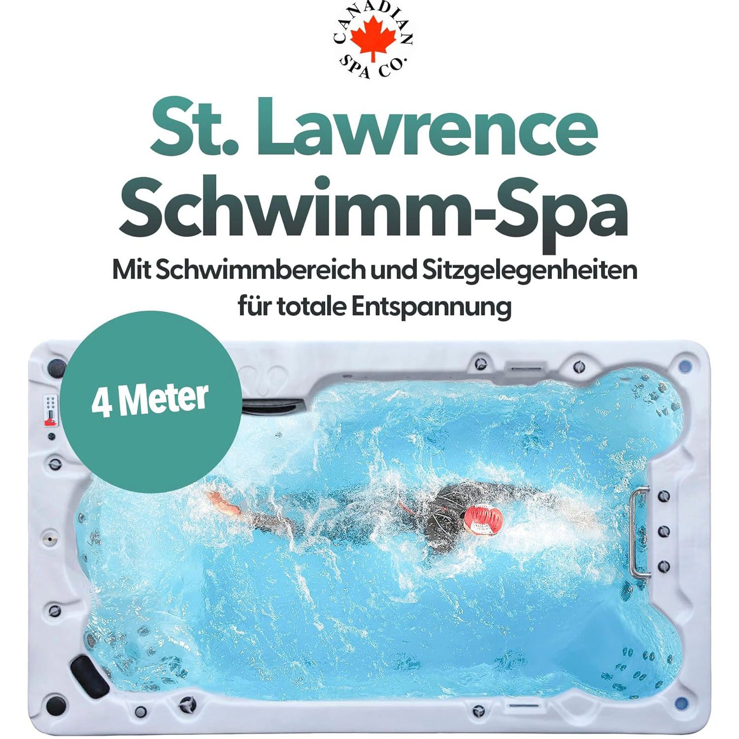 Canadian Spa GmbH Whirlpool St. Lawrence 4m Swim Spa, 390 cm x 228 cm, für 3 Personen, Inkl. UV & Ozon