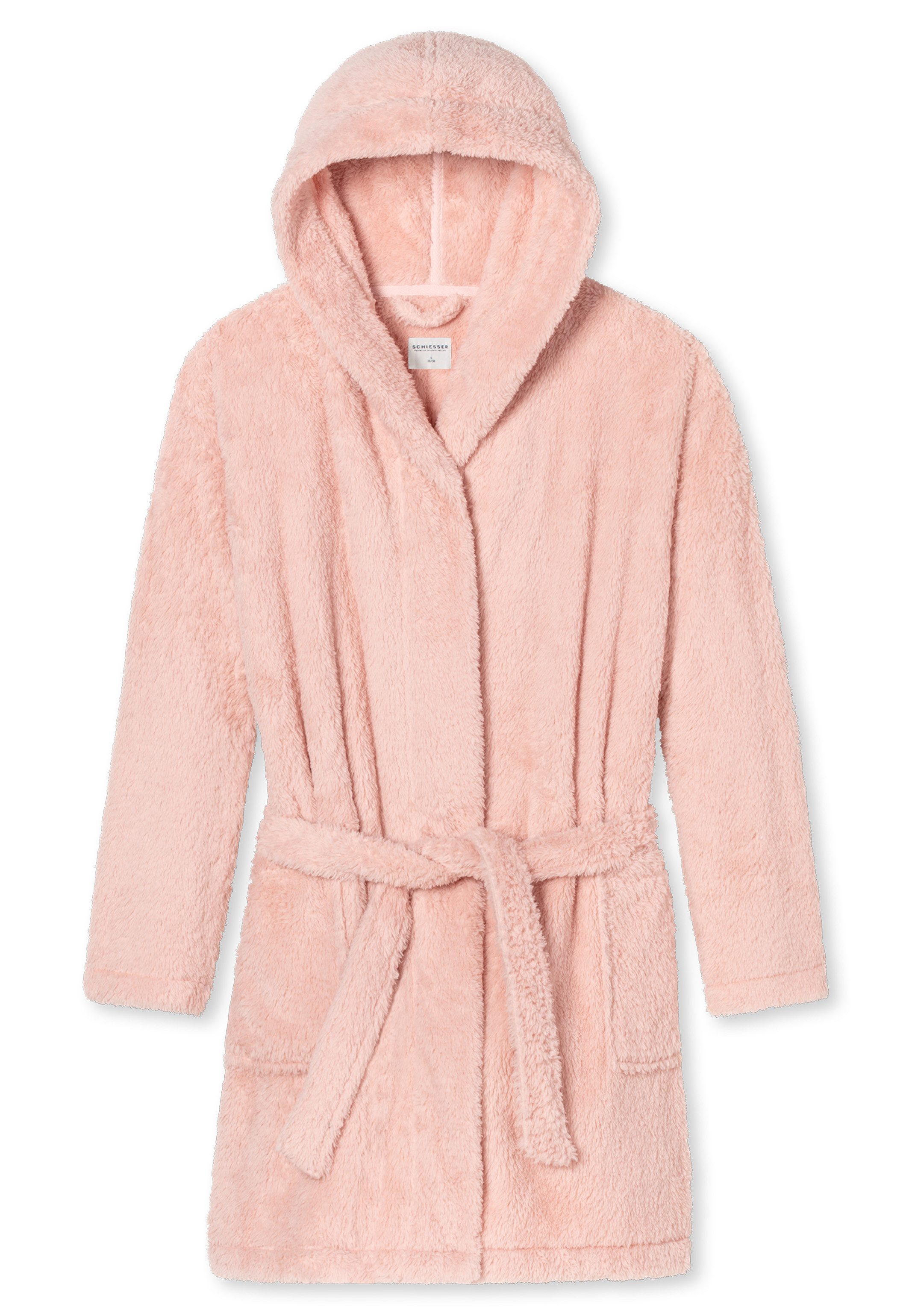 Schiesser Bademantel Teddy Fleece, Synthetik, nicht relevant, Gürtel, Bademantel - Comfort Fit mit 90 cm Länge