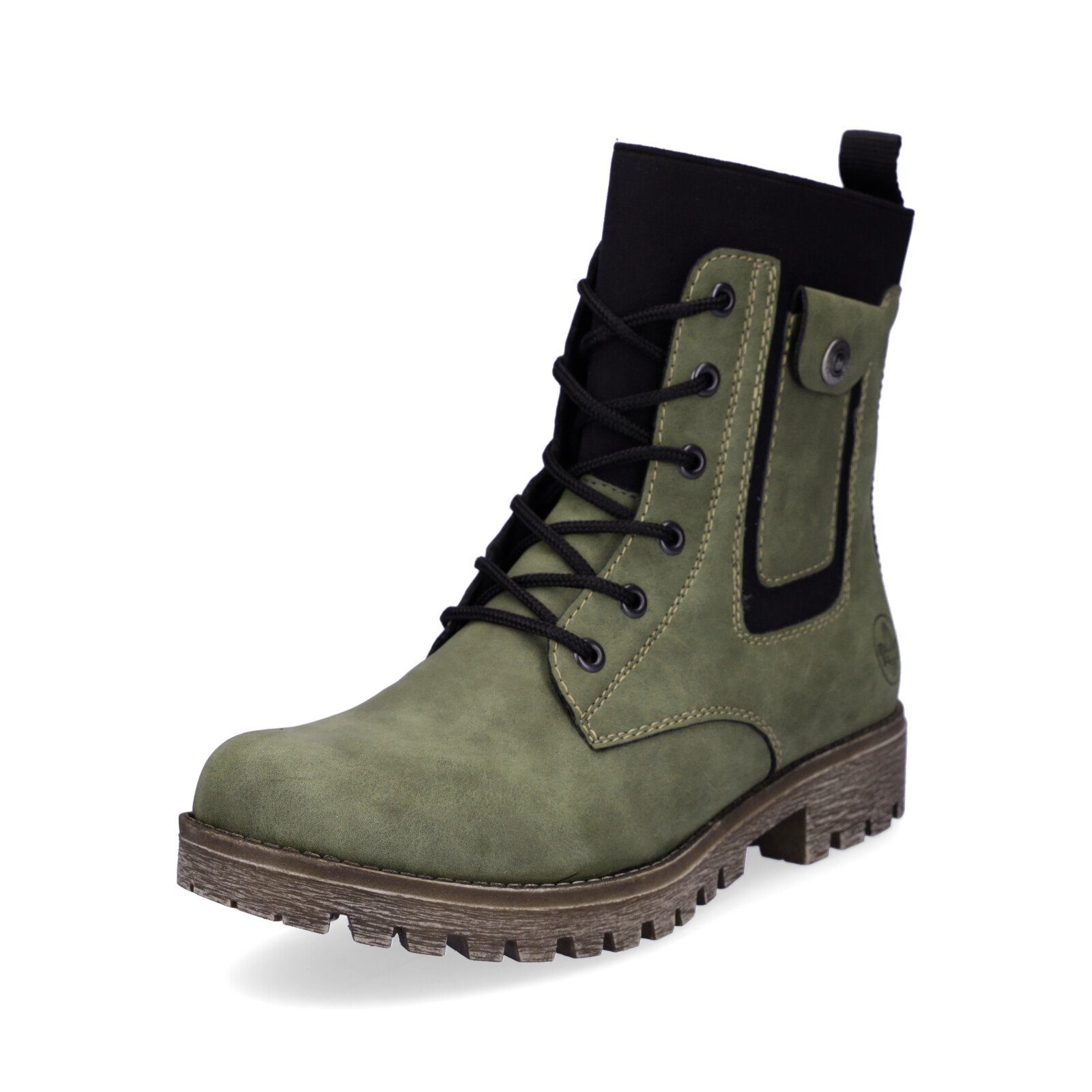 Rieker Damen Schnürstiefeletten Y7446 – Hellbeig, Mit Reißverschluss, Warmfutter, Absatz 3,9 Cm