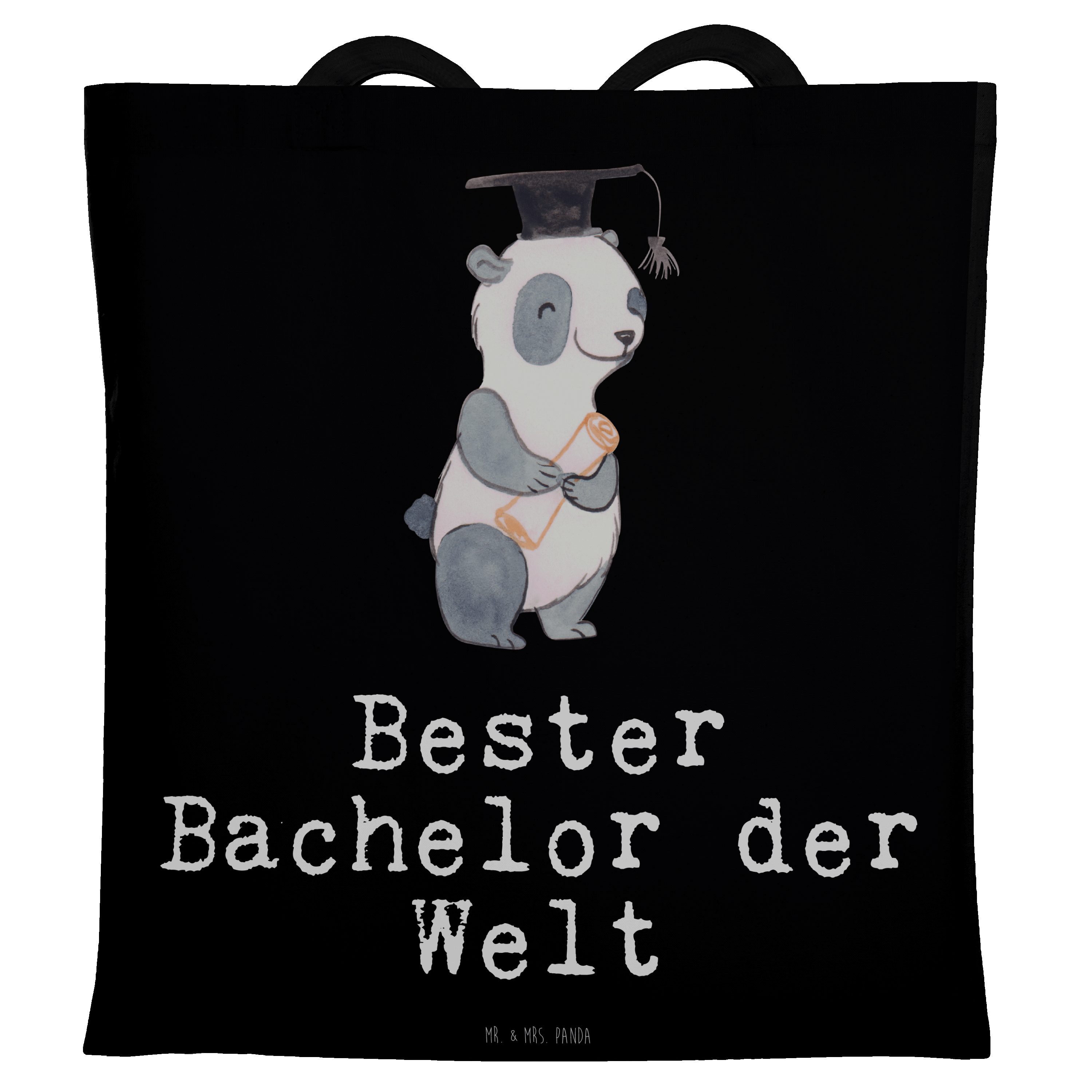 Mr. & Mrs. Panda Tragetasche Panda Bester Bachelor der Welt - Schwarz - Geschenk, Dankeschön, Uni, (1-tlg)