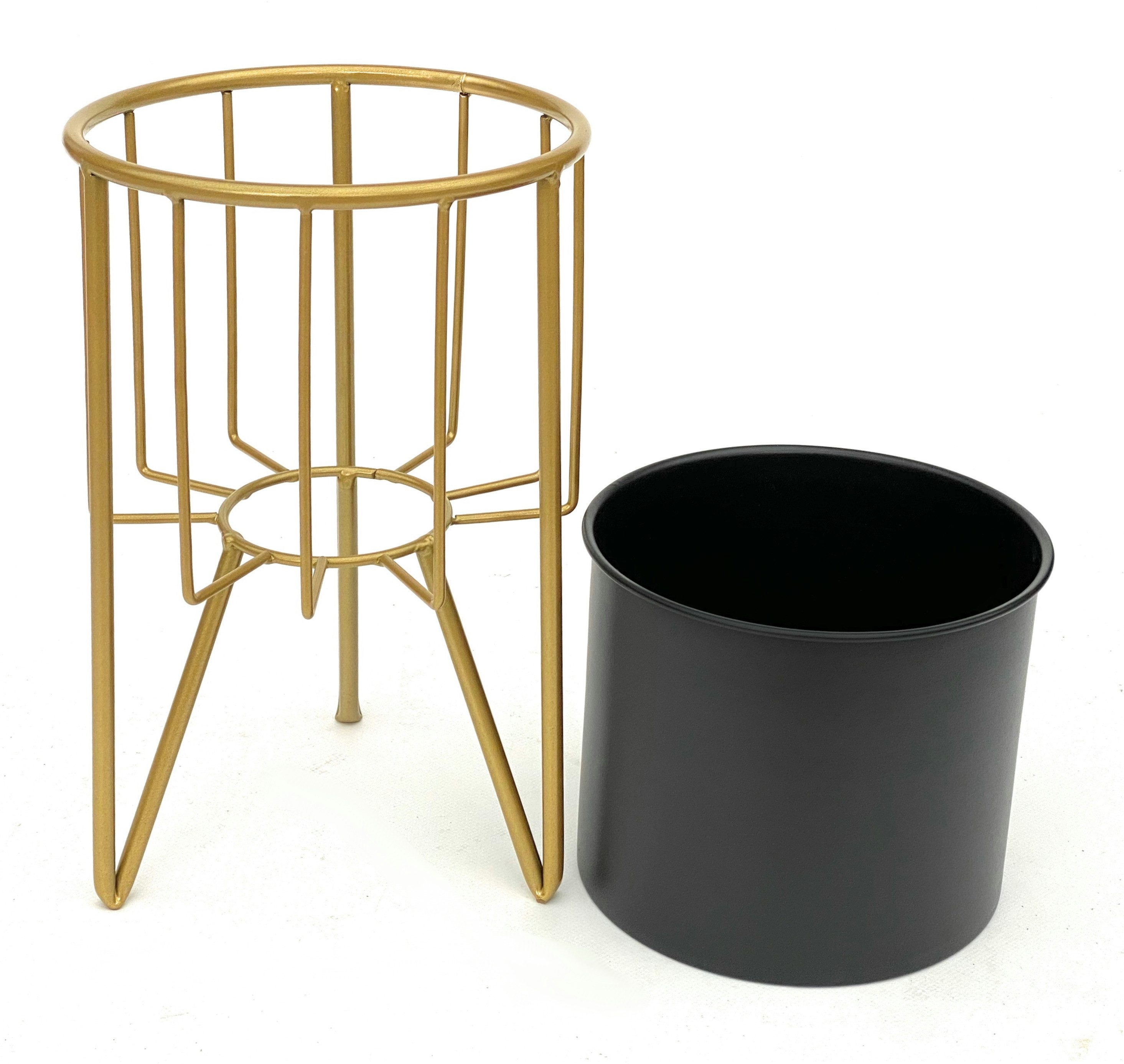 DanDiBo Blumenhocker mit Topf Metall Gold Schwarz Rund 32-45 cm Blumenständer, 96039 Blumensäule Modern Pflanzenständer Pflanzenhocker – Bild 4 von 5