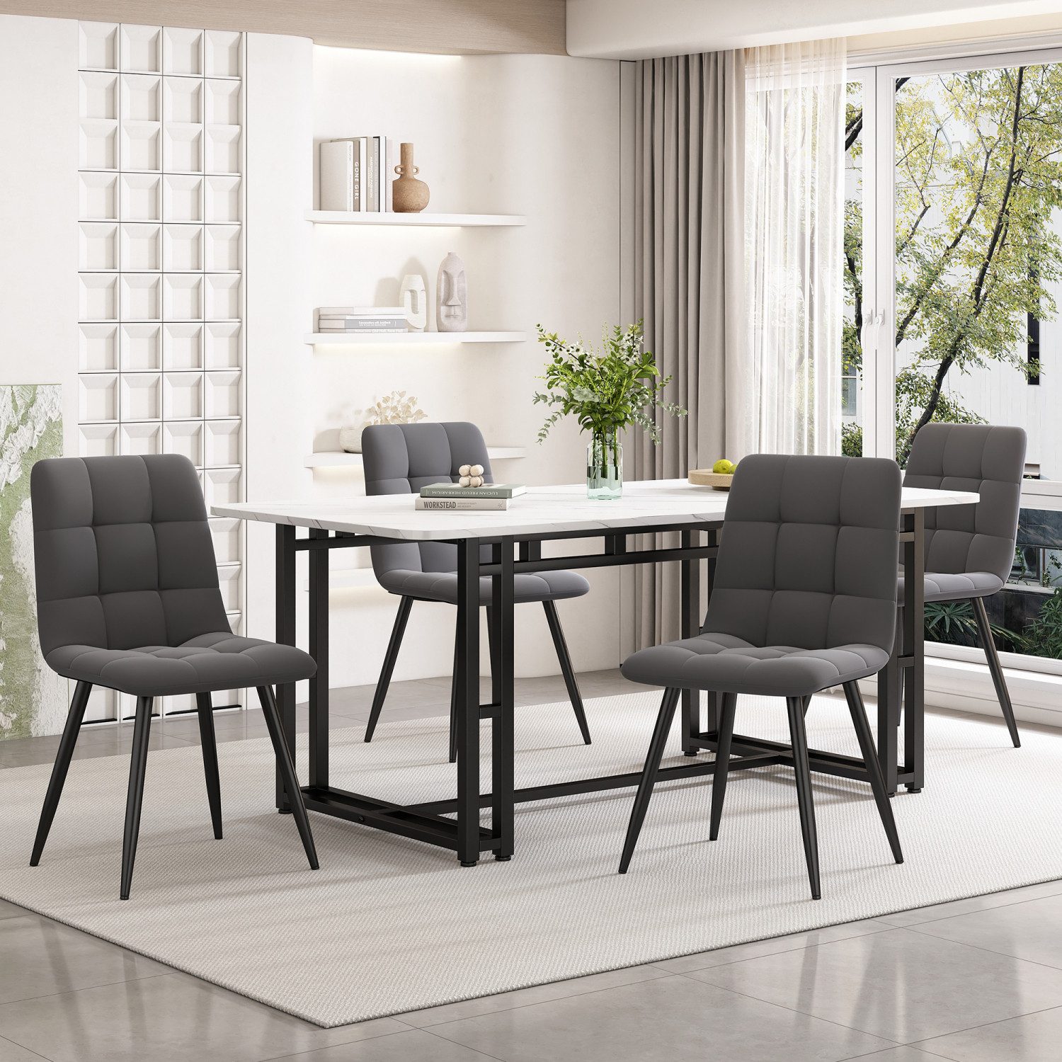 Flieks Essgruppe, (Set, 5-tlg), Esstisch mit 4 Stühlen Set Esszimmer Sitzgruppe, Metallbeine