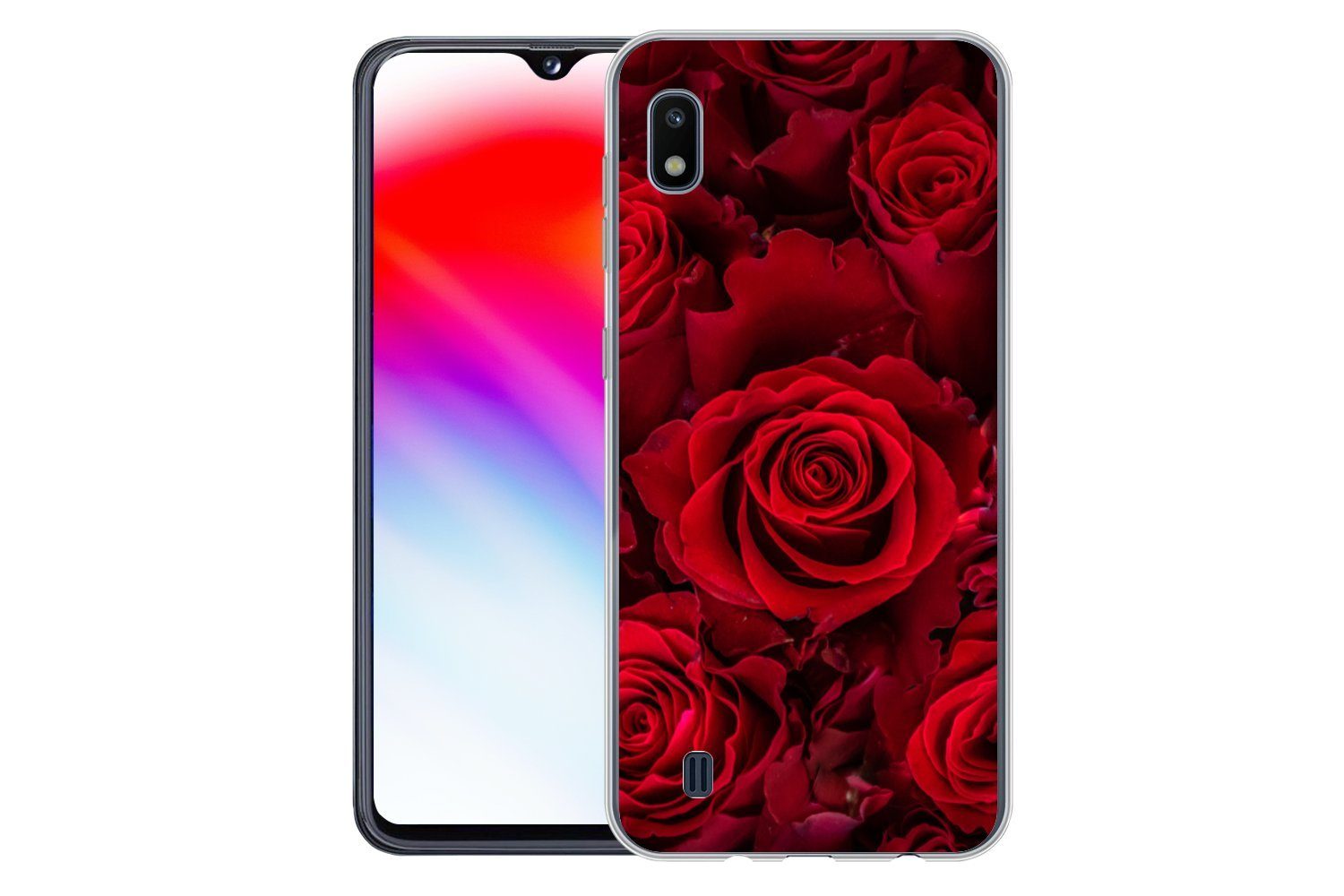 MuchoWow Handyhülle für Samsung Galaxy A10 Blumen - Rosen - Rot, Smartphone-Bumper, Print, Handy Schutzhülle Dünn
