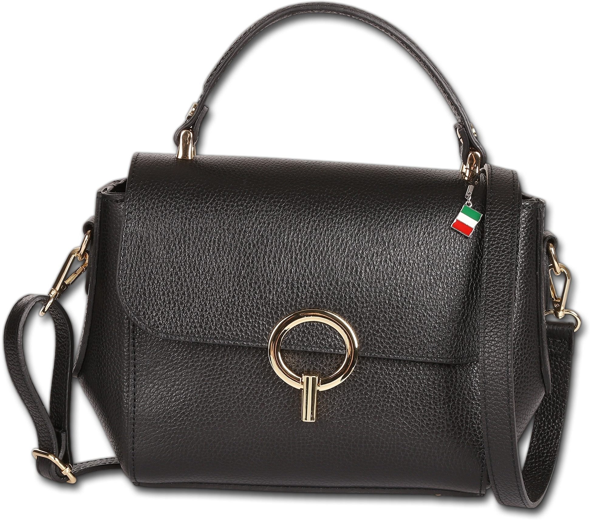 FLORENCE Handtasche Florence Damen Handtasche Leder Tasche (Handtasche, Handtasche), Damen Tasche Echtes Leder schwarz, Made-In Italy
