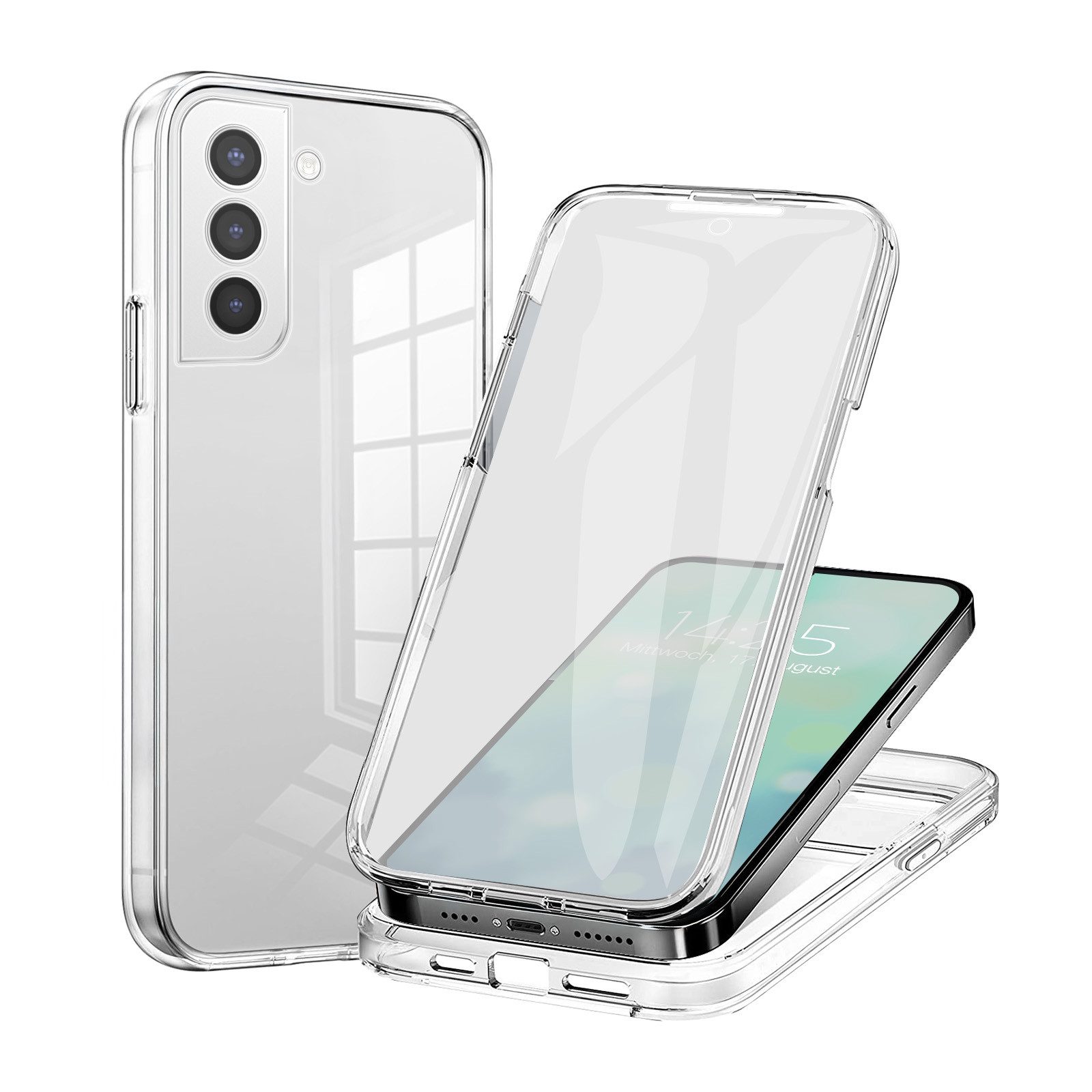 Tec-Expert Handyhülle 360 Grad Hülle für Samsung Galaxy S21 FE 6.4 Zoll, 6.4", Rundum Schutz Cover Case Hülle Transparent